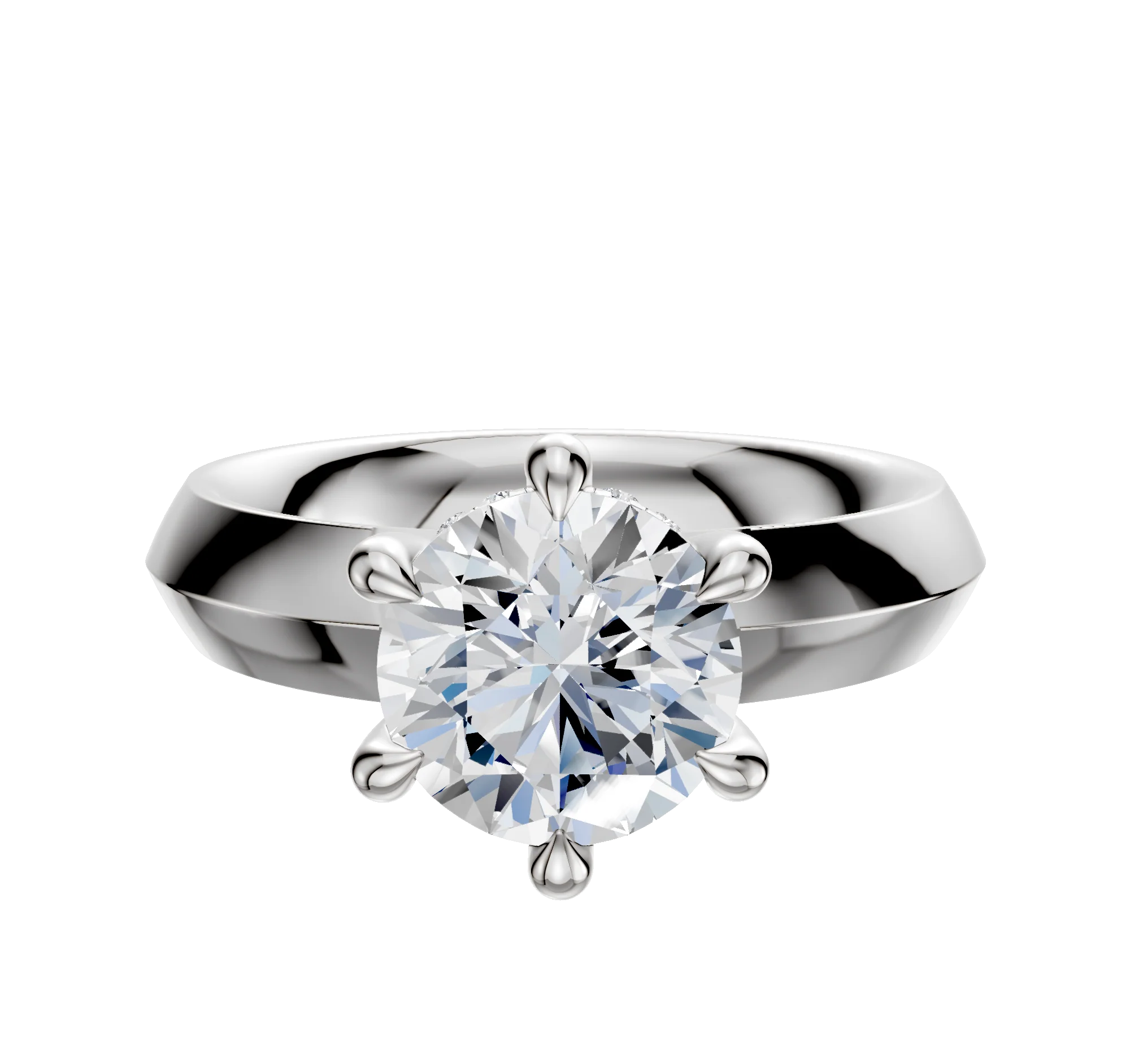 Platinum 6 Prong Hidden Halo Classic Knife Edge 4.0mm Engagement Ring