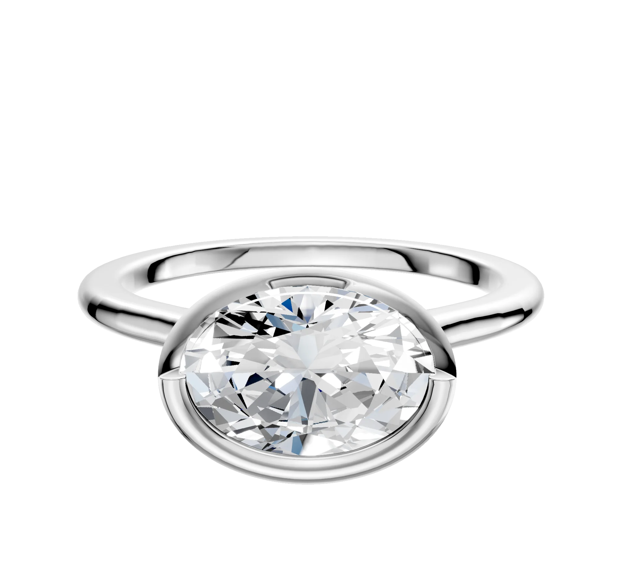 Platinum Bezel Full Bezel East/West Cathedral Dome 1.5mm Engagement Ring