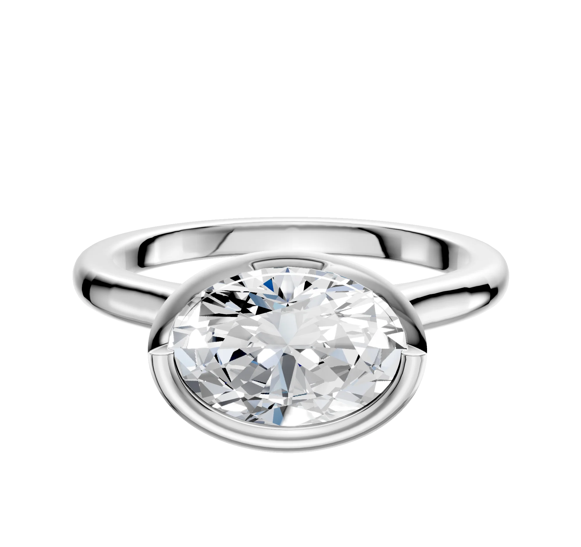 Platinum Bezel Full Bezel East/West Cathedral Dome 2.0mm Engagement Ring