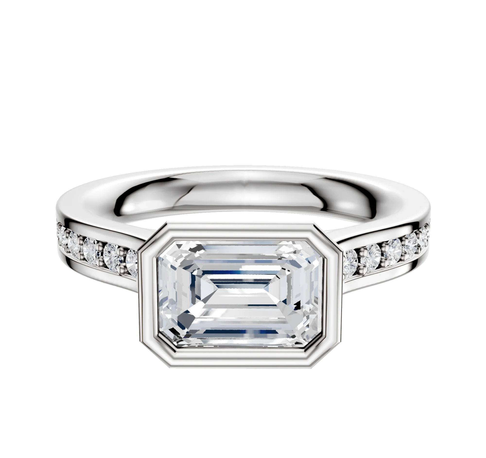 Platinum Bezel Full Bezel East/West Cathedral Flat 1-Row-Pave 2.5mm Engagement Ring