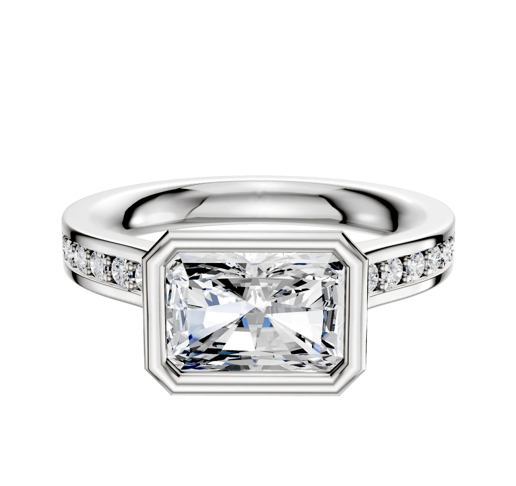 Platinum Bezel Full Bezel East/West Cathedral Flat 1-Row-Pave 2.5mm Engagement Ring