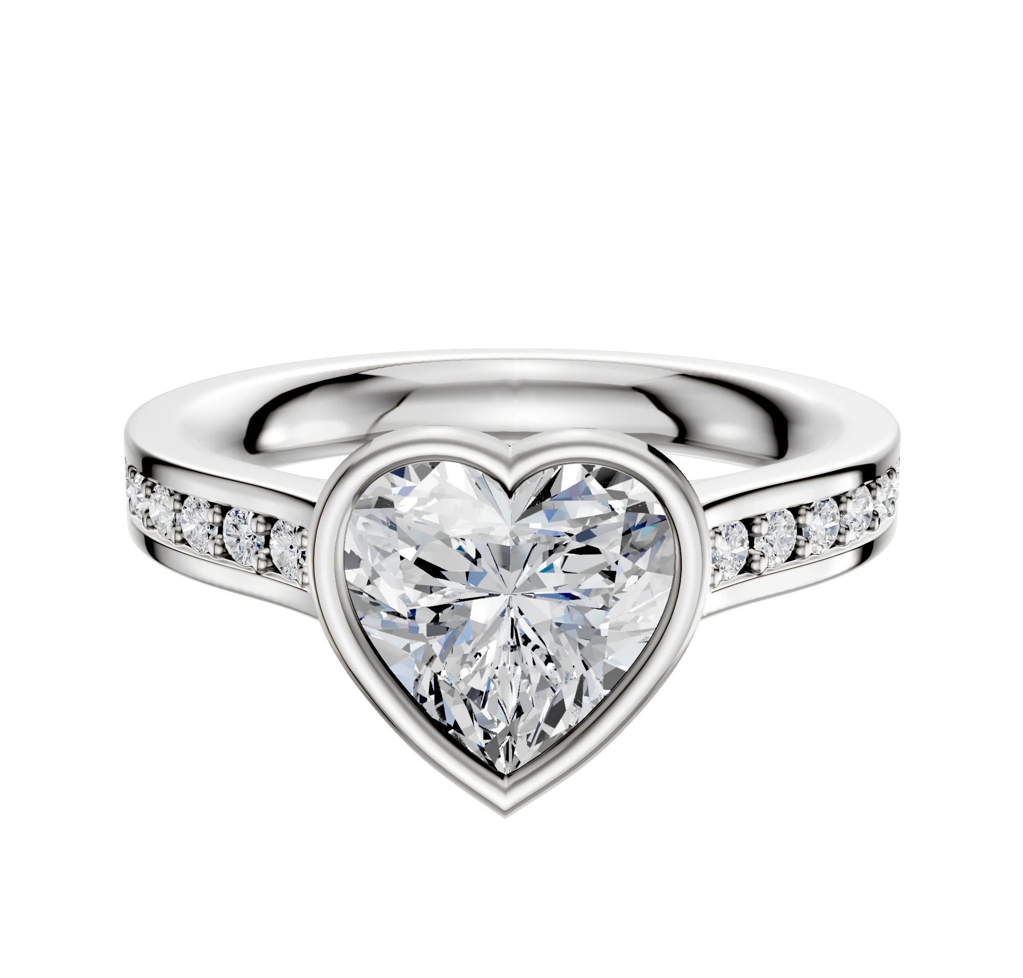Platinum Bezel Full Bezel East/West Cathedral Flat 1-Row-Pave 2.5mm Engagement Ring