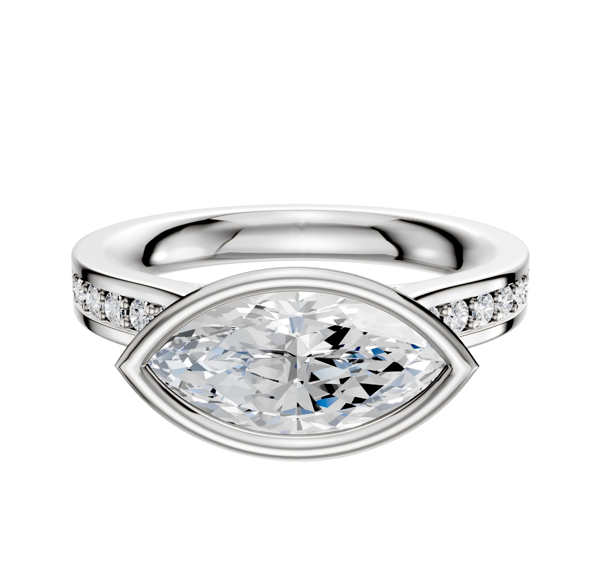 Platinum Bezel Full Bezel East/West Cathedral Flat 1-Row-Pave 2.5mm Engagement Ring