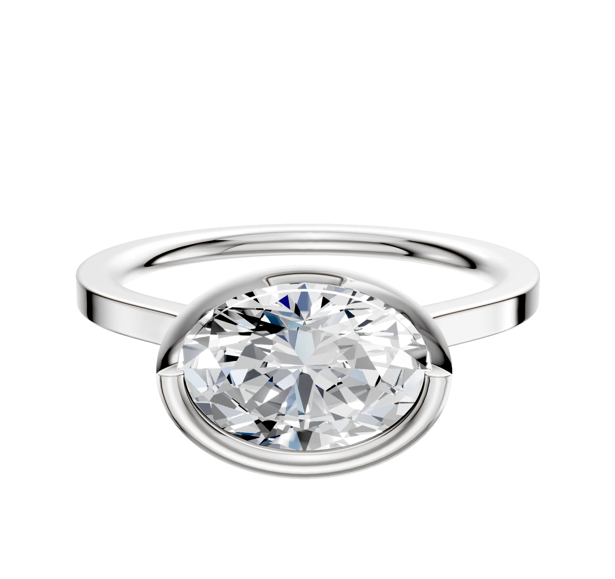 Platinum Bezel Full Bezel East/West Cathedral Flat 1.5mm Engagement Ring