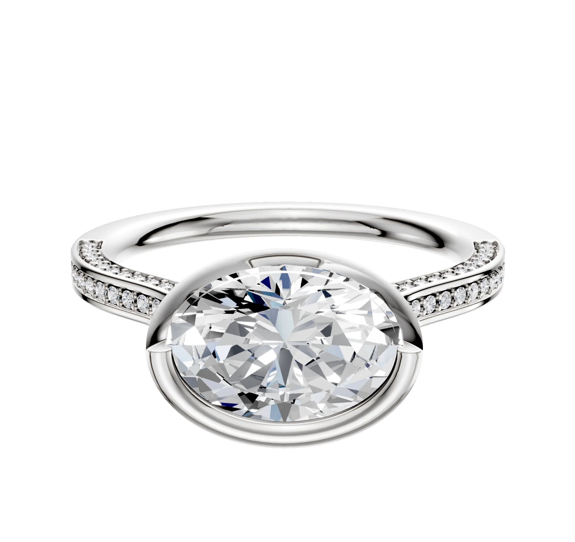 Platinum Bezel Full Bezel East/West Cathedral Flat 3-Row-Pave 2.0mm Engagement Ring