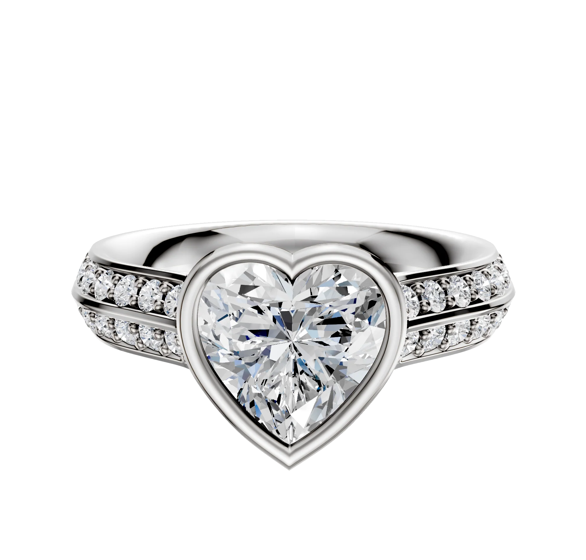Platinum Bezel Full Bezel East/West Cathedral Knife Edge 1-Row-Pave 2.5mm Engagement Ring