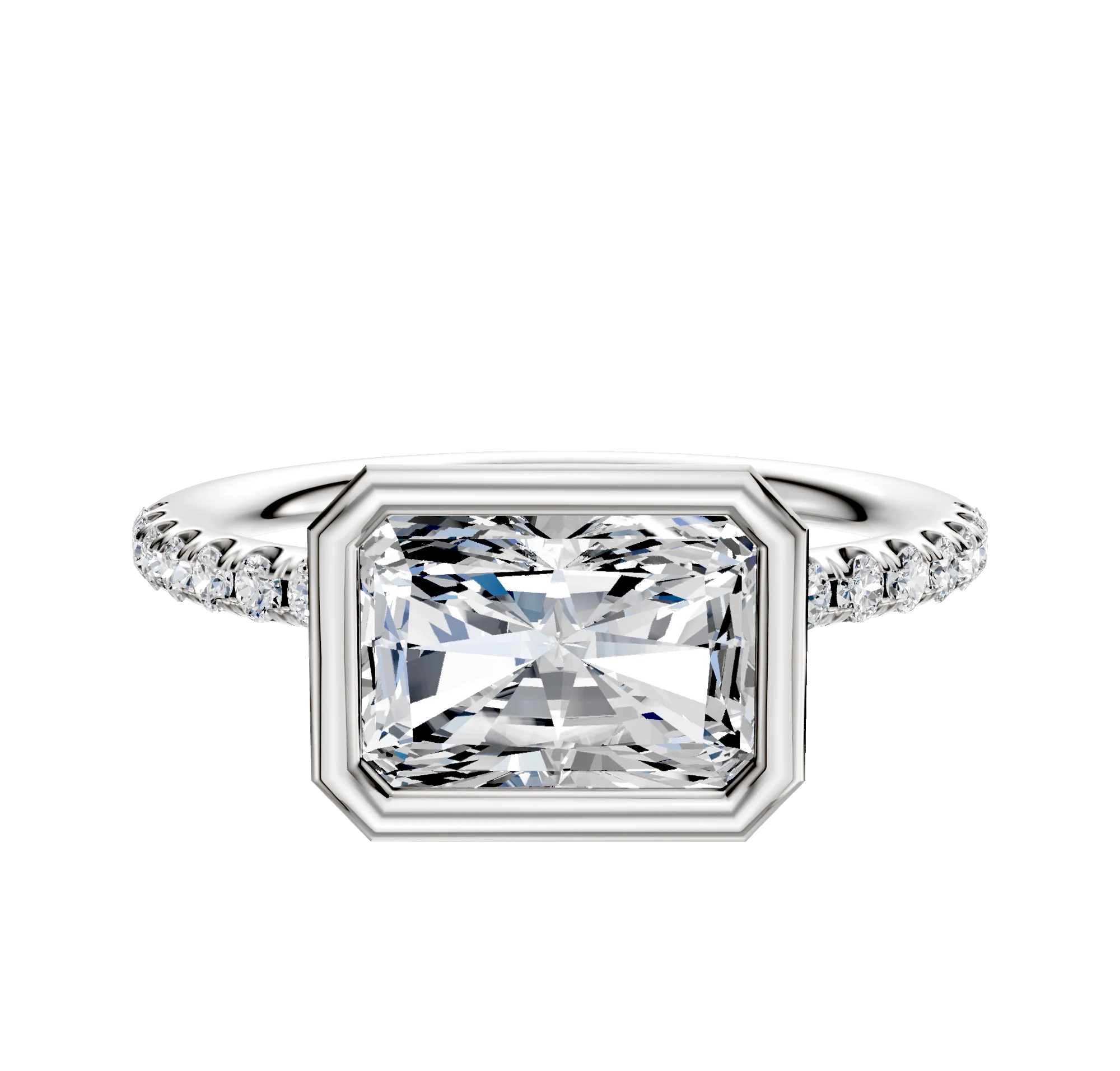 Platinum Bezel Full Bezel East/West Classic Dome 1-Row-Pave 2.5mm Engagement Ring