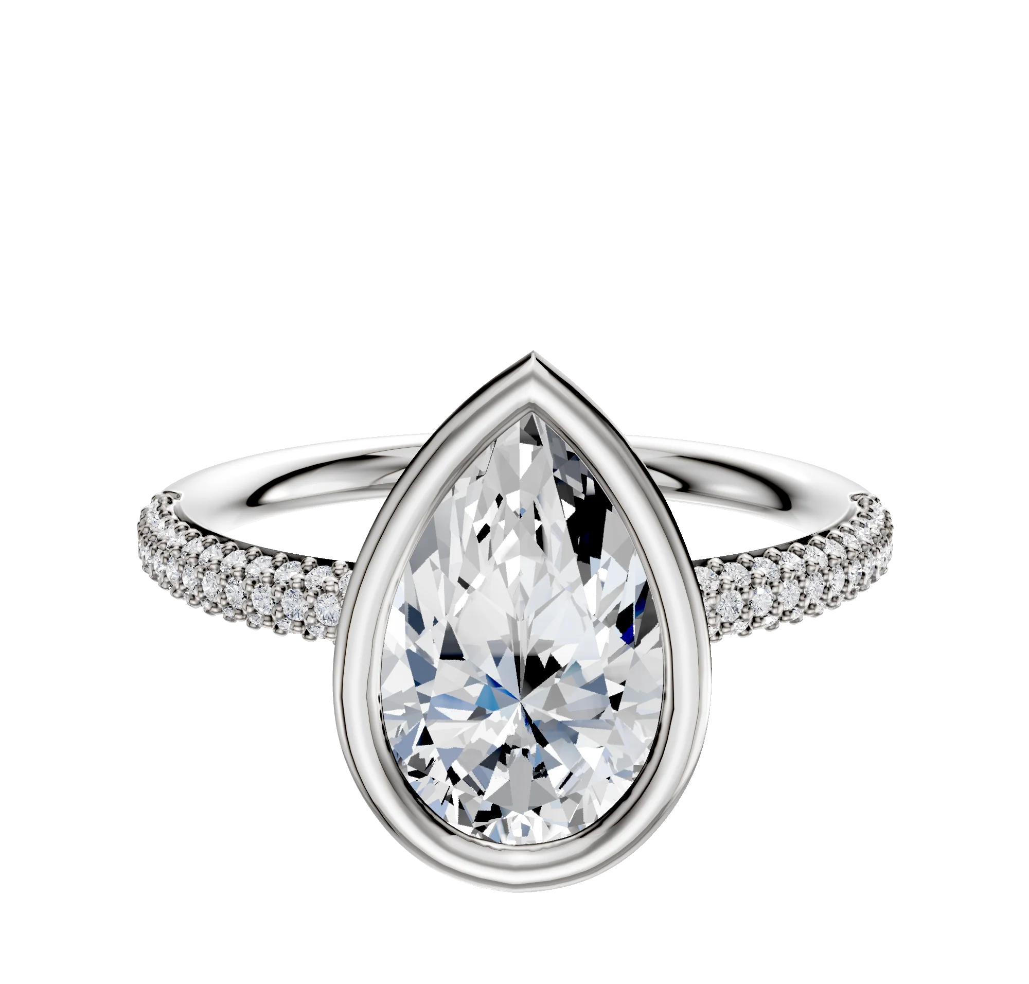 Platinum Bezel Full Bezel East/West Classic Dome 3-Row-Pave 2.0mm Engagement Ring