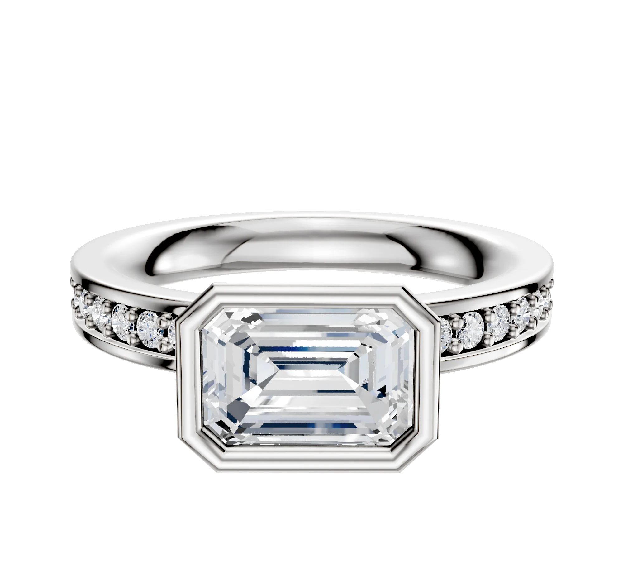 Platinum Bezel Full Bezel East/West Classic Flat 1-Row-Pave 2.5mm Engagement Ring