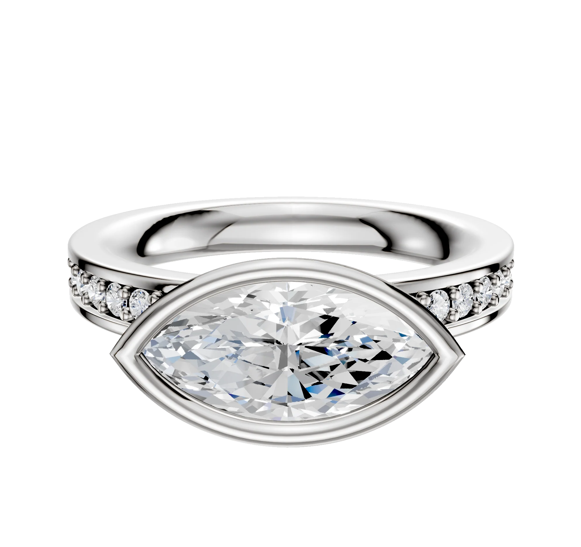 Platinum Bezel Full Bezel East/West Classic Flat 1-Row-Pave 2.5mm Engagement Ring