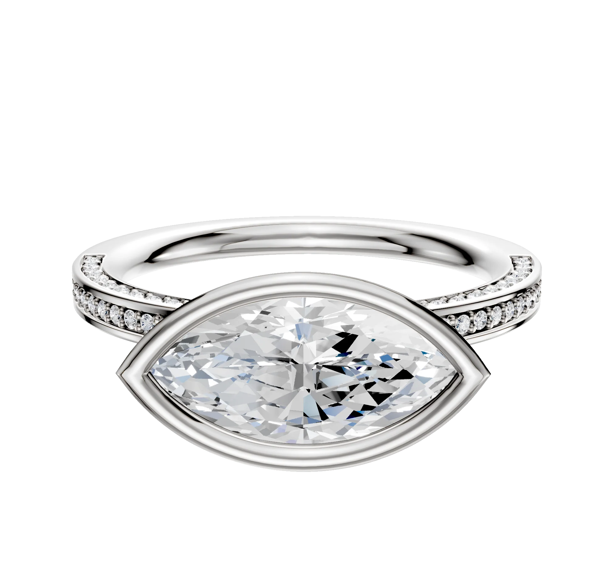 Platinum Bezel Full Bezel East/West Classic Flat 3-Row-Pave 2.0mm Engagement Ring