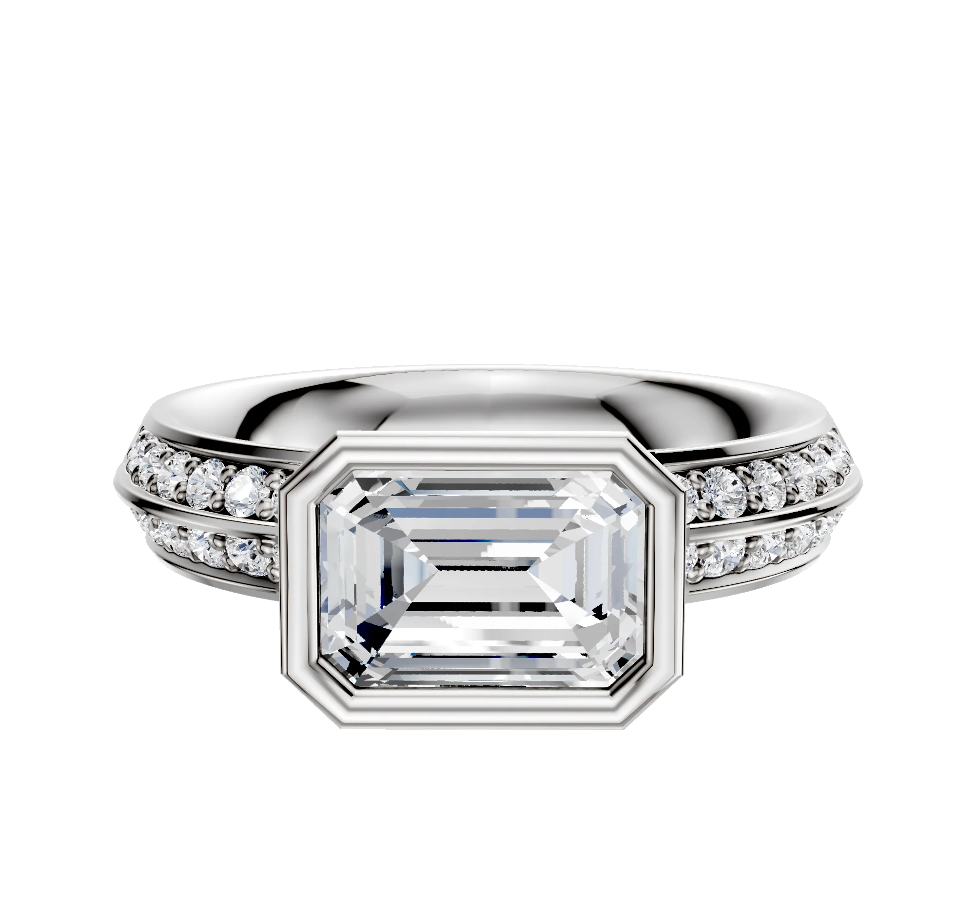 Platinum Bezel Full Bezel East/West Classic Knife Edge 1-Row-Pave 2.5mm Engagement Ring