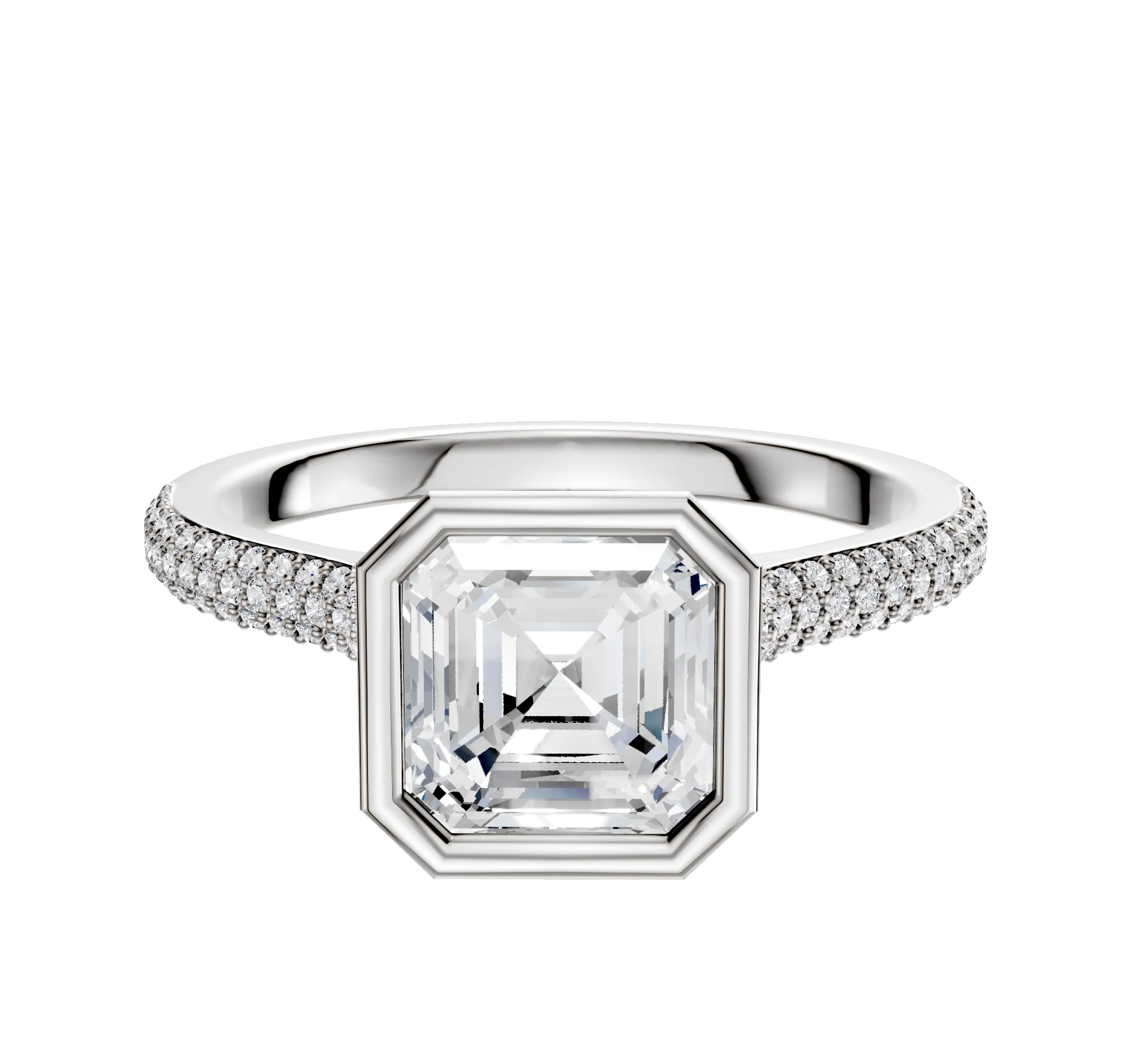 Platinum Bezel Full Bezel North/South Cathedral Dome 3-Row-Pave 2.0mm Engagement Ring