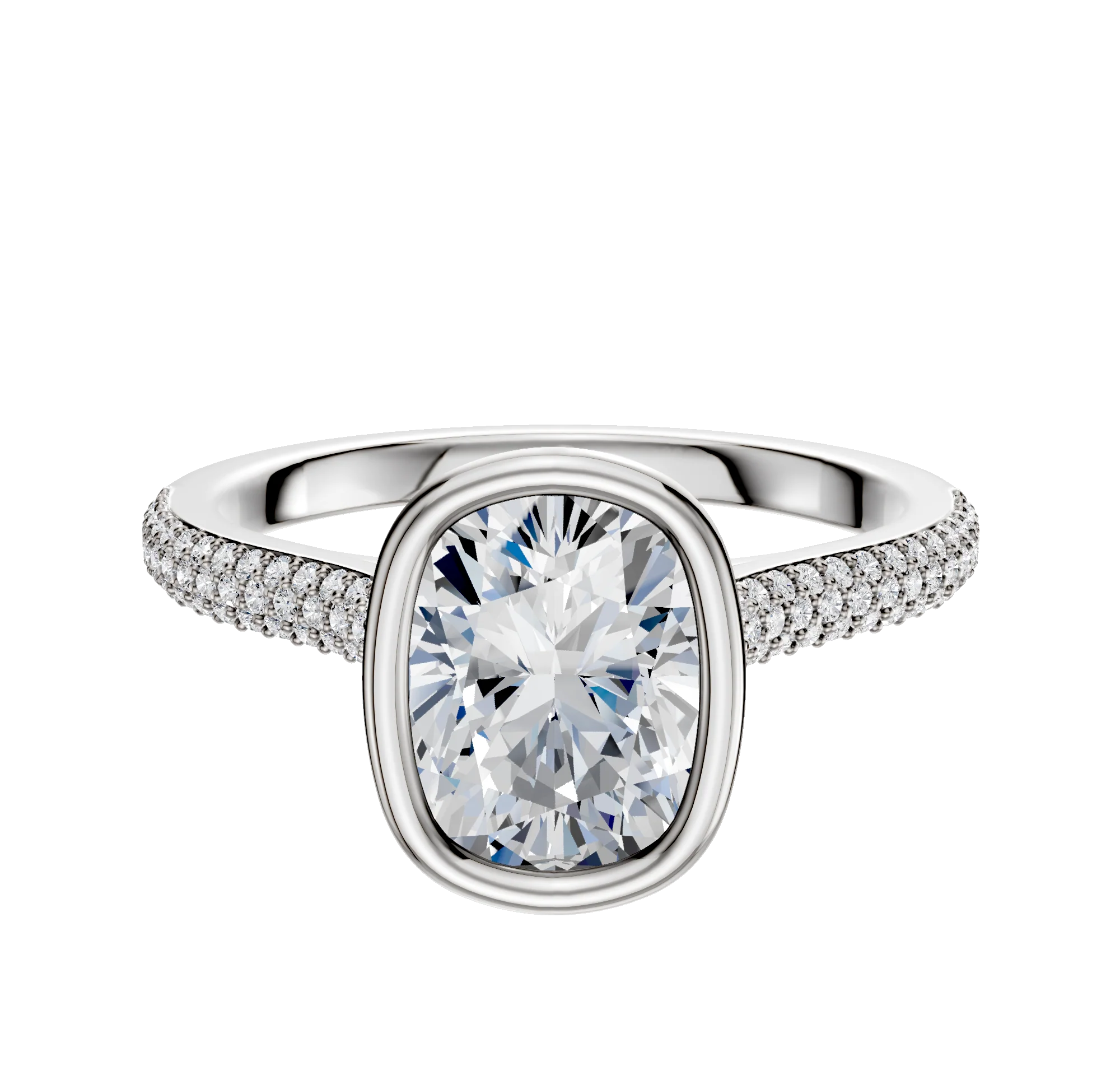 Platinum Bezel Full Bezel North/South Cathedral Dome 3-Row-Pave 2.0mm Engagement Ring