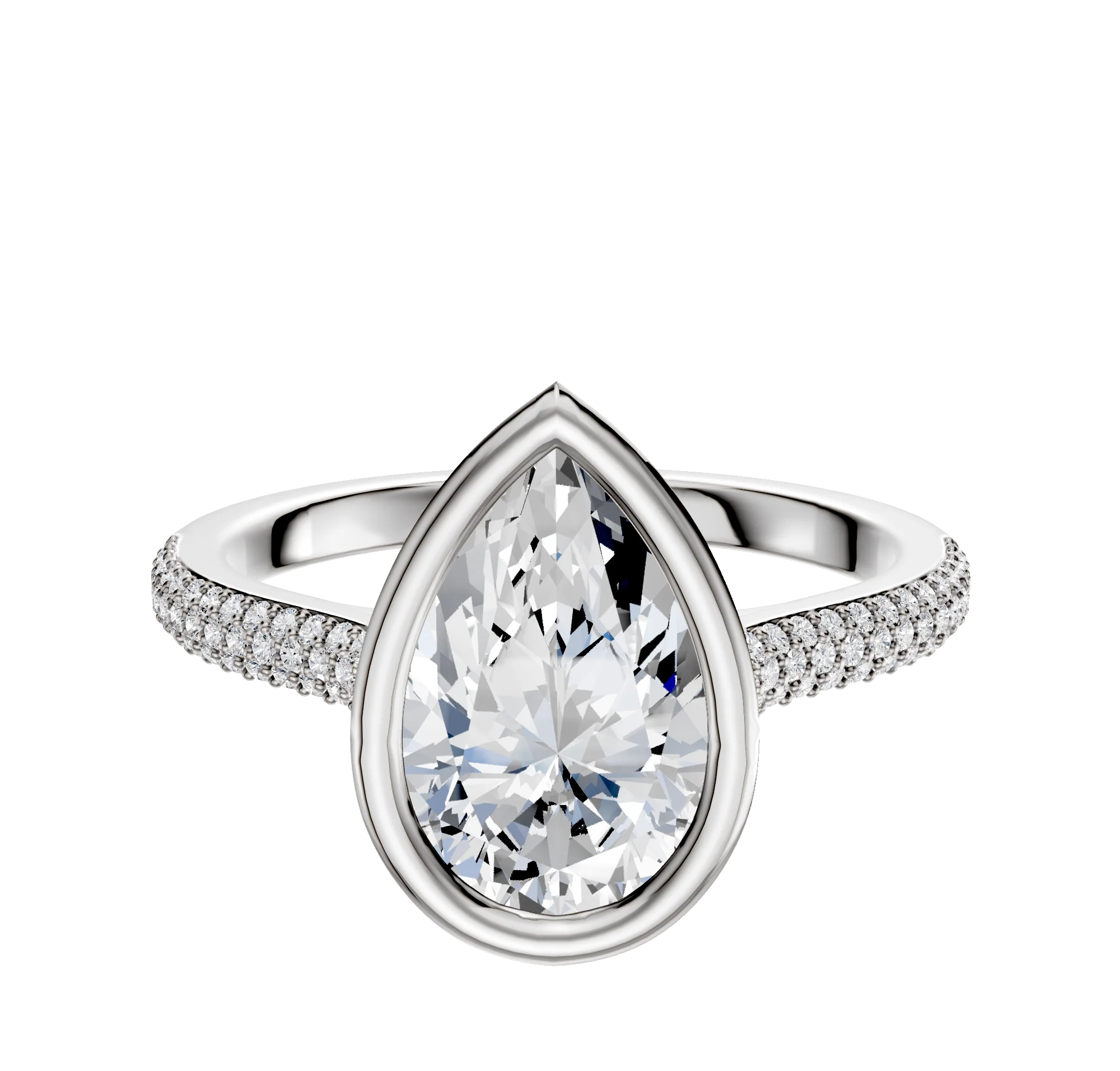Platinum Bezel Full Bezel North/South Cathedral Dome 3-Row-Pave 2.0mm Engagement Ring