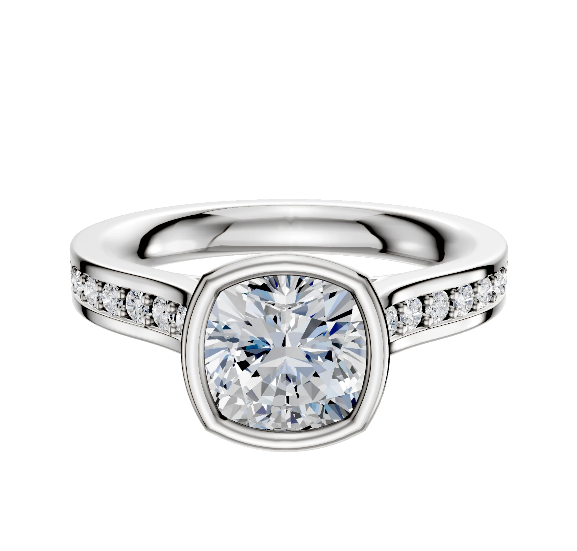 Platinum Bezel Full Bezel North/South Cathedral Flat 1-Row-Pave 2.5mm Engagement Ring