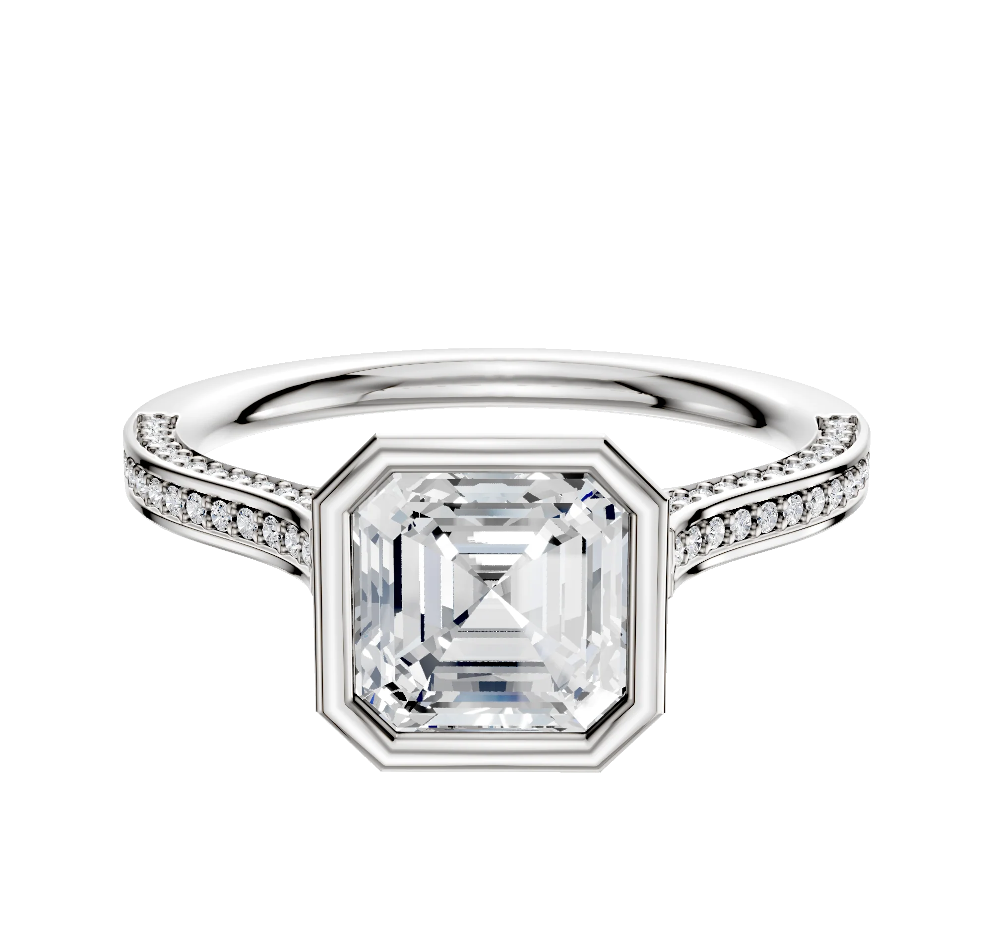 Platinum Bezel Full Bezel North/South Cathedral Flat 3-Row-Pave 2.0mm Engagement Ring