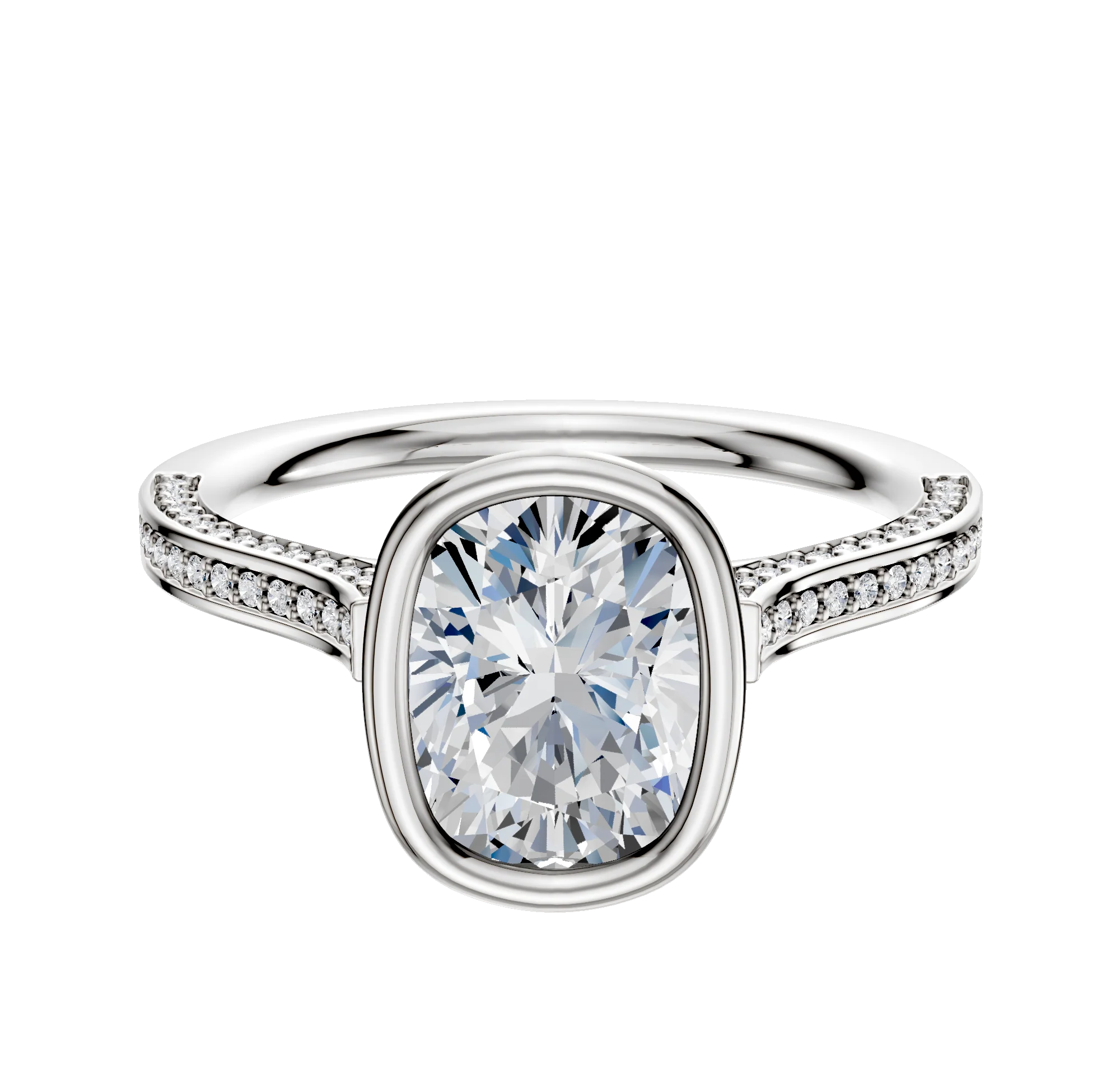 Platinum Bezel Full Bezel North/South Cathedral Flat 3-Row-Pave 2.0mm Engagement Ring