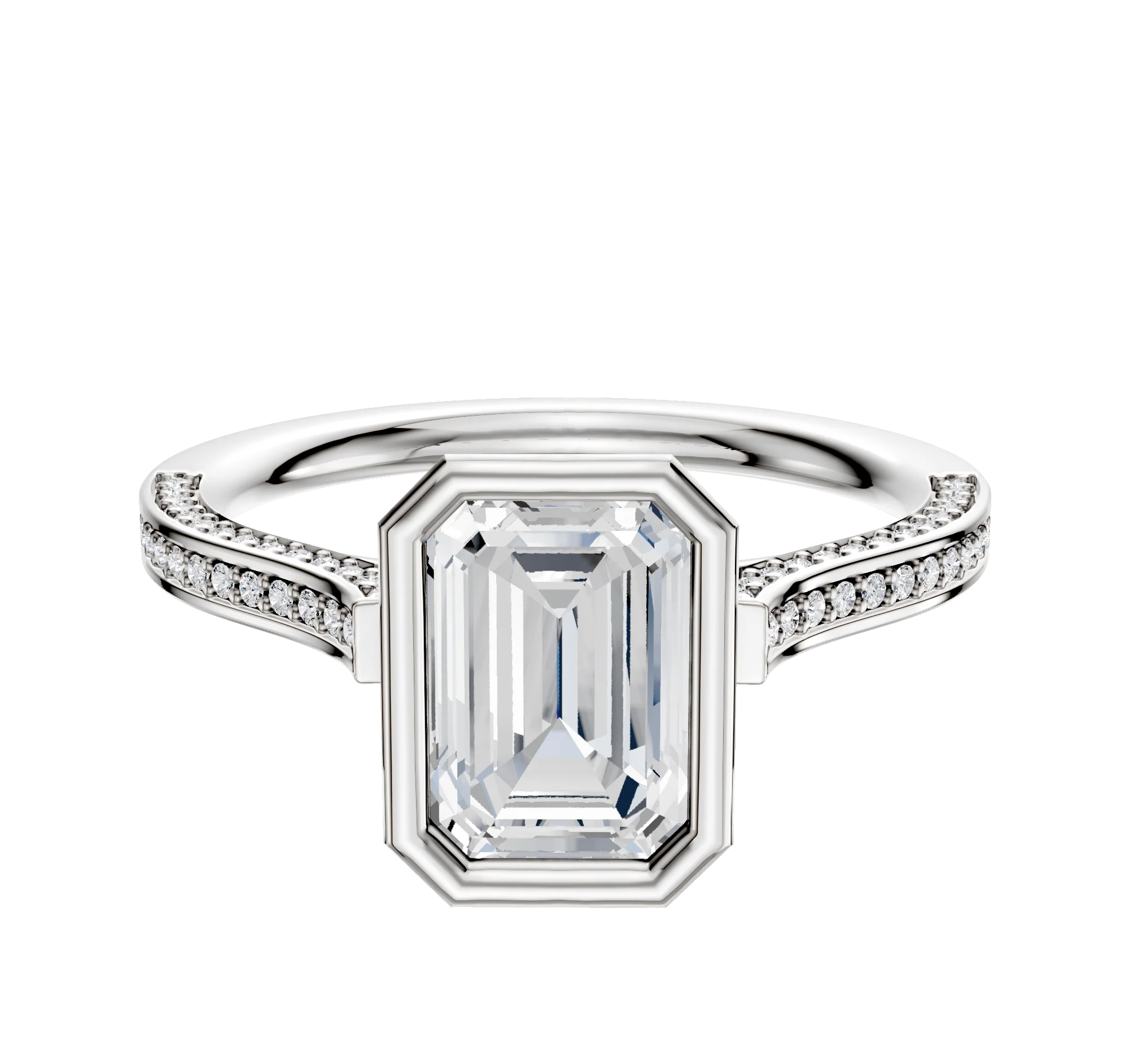 Platinum Bezel Full Bezel North/South Cathedral Flat 3-Row-Pave 2.0mm Engagement Ring