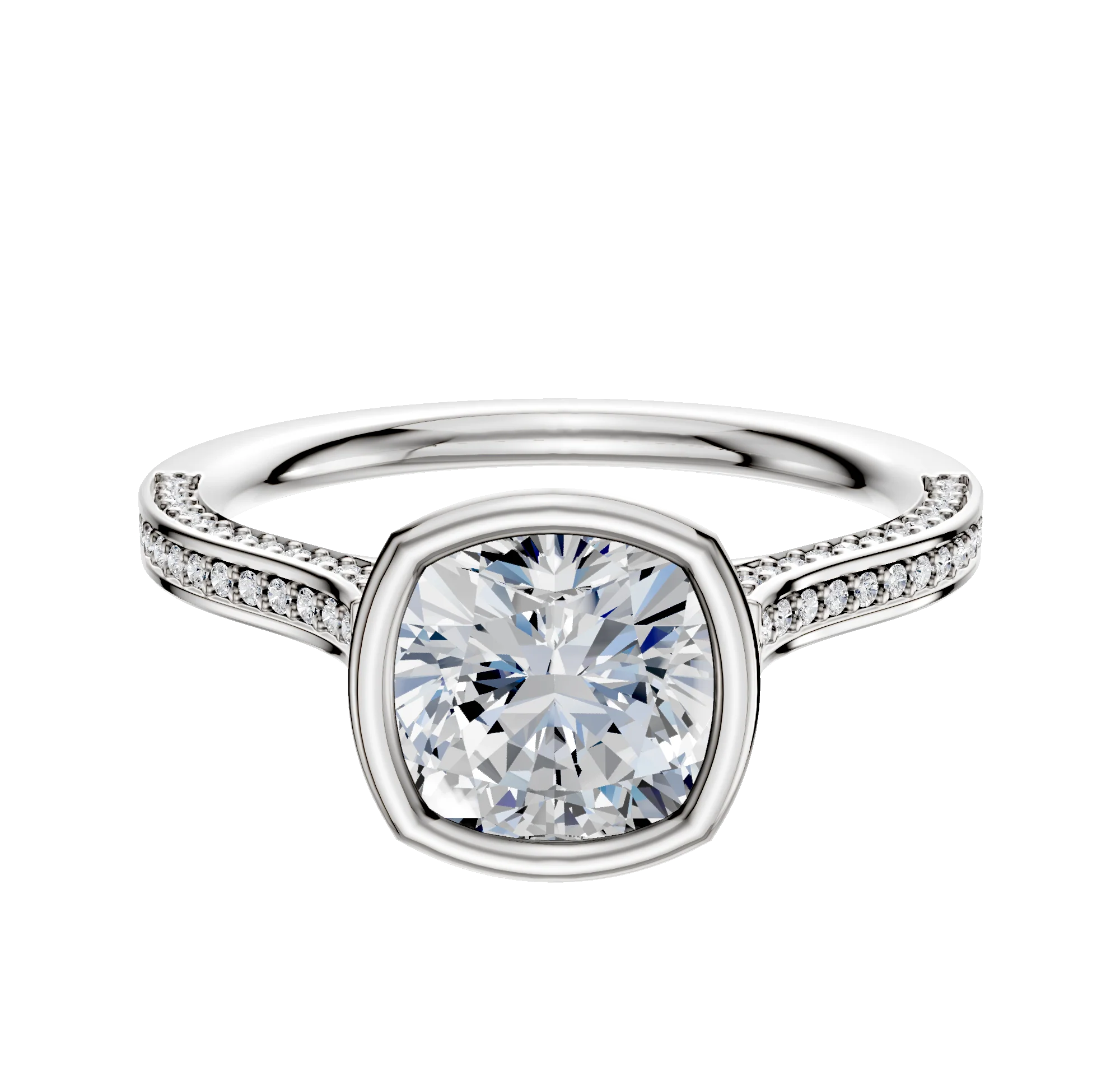 Platinum Bezel Full Bezel North/South Cathedral Flat 3-Row-Pave 2.0mm Engagement Ring