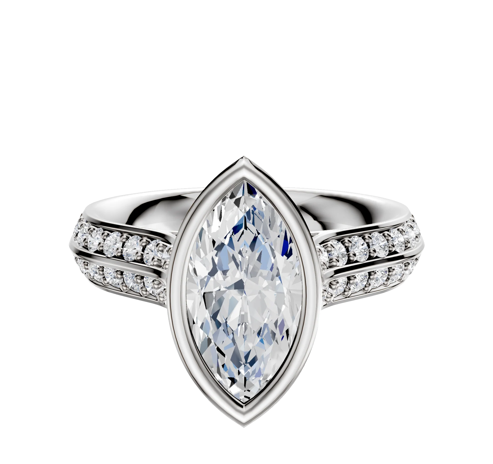 Platinum Bezel Full Bezel North/South Cathedral Knife Edge 1-Row-Pave 2.5mm Engagement Ring
