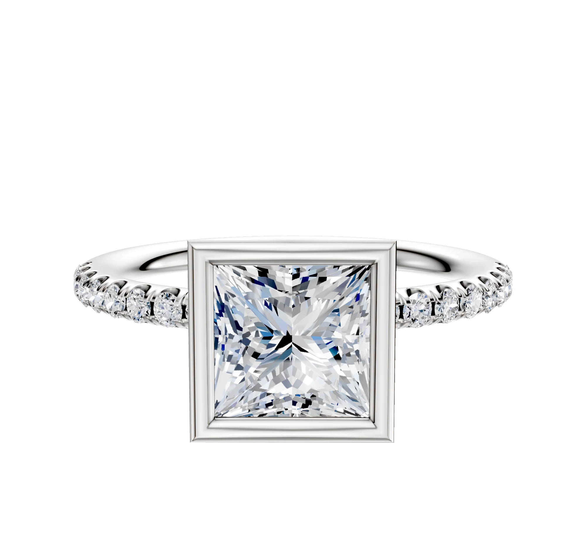 Platinum Bezel Full Bezel North/South Classic Dome 1-Row-Pave 2.5mm Engagement Ring