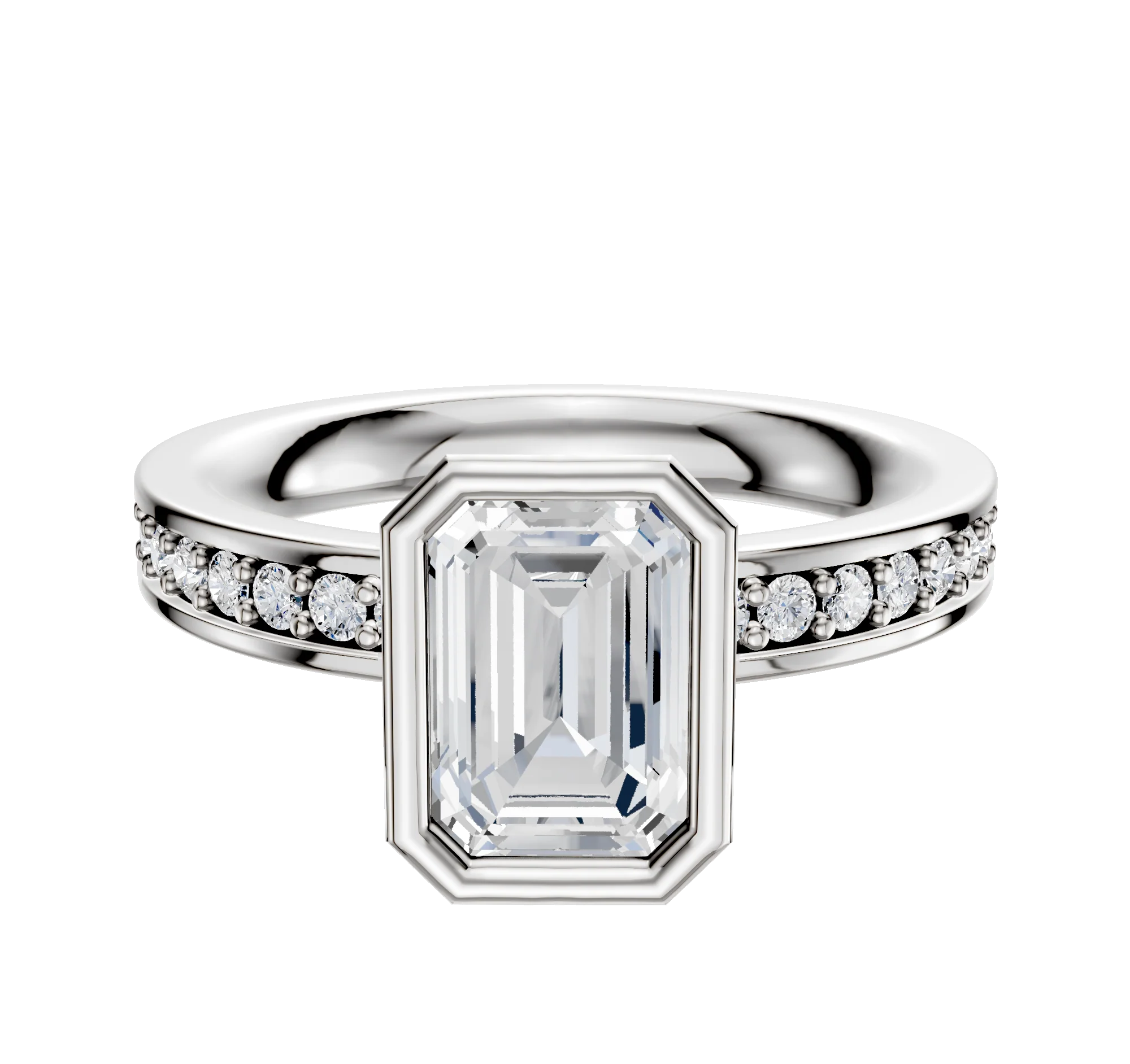 Platinum Bezel Full Bezel North/South Classic Flat 1-Row-Pave 2.5mm Engagement Ring