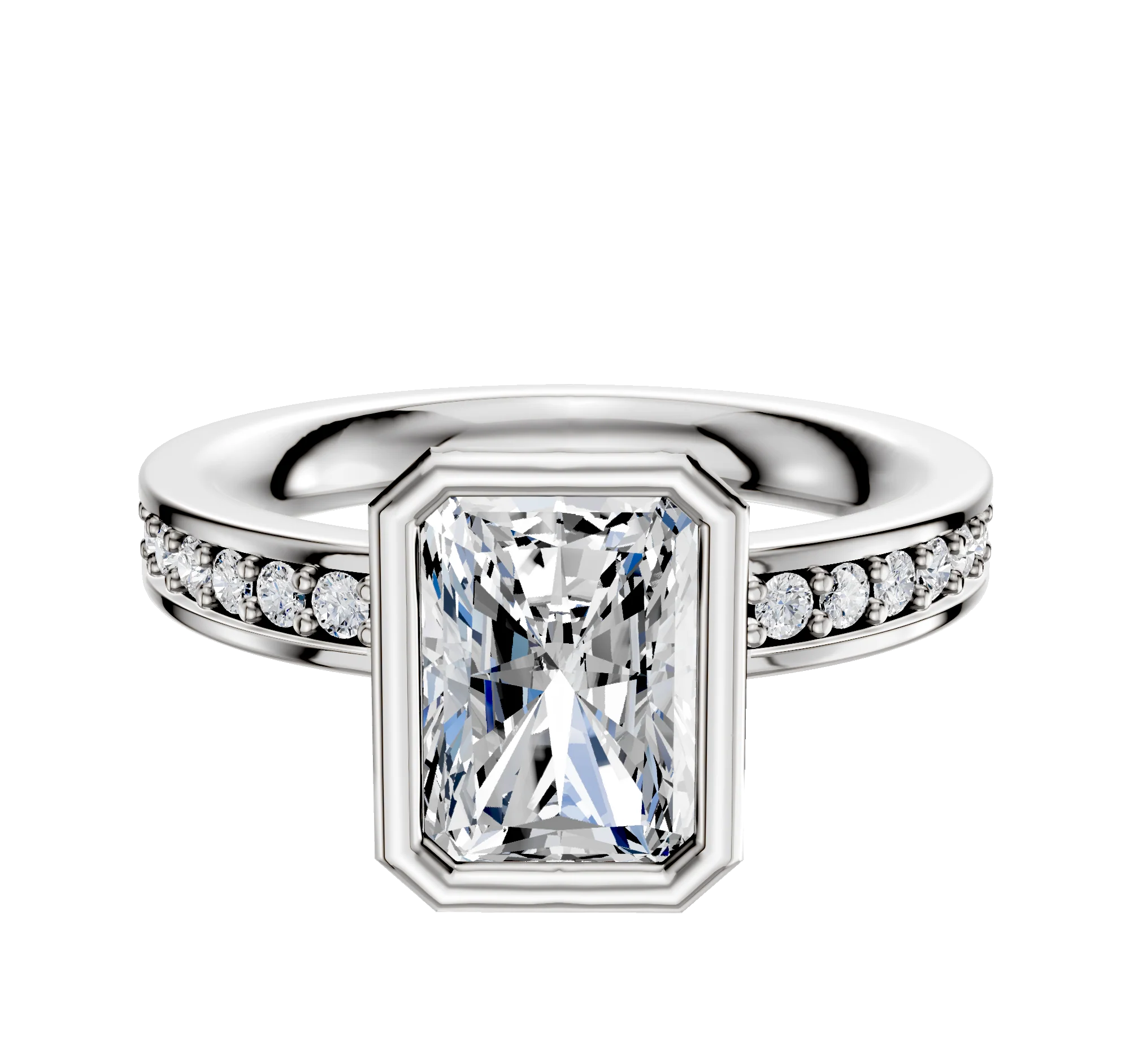 Platinum Bezel Full Bezel North/South Classic Flat 1-Row-Pave 2.5mm Engagement Ring