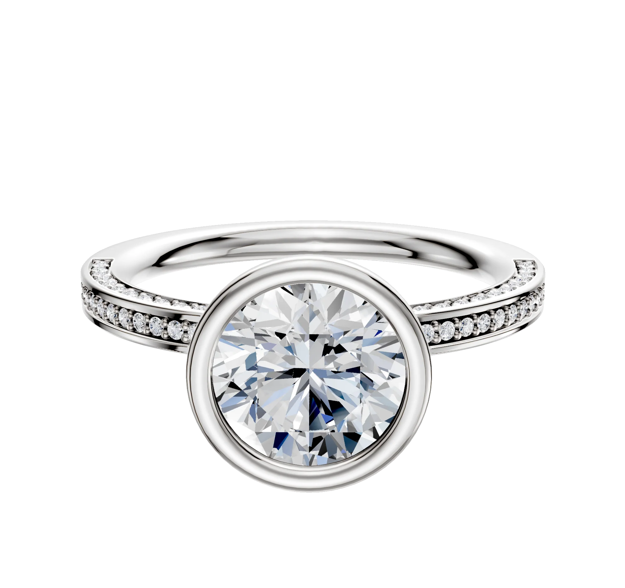 Platinum Bezel Full Bezel North/South Classic Flat 3-Row-Pave 2.0mm Engagement Ring