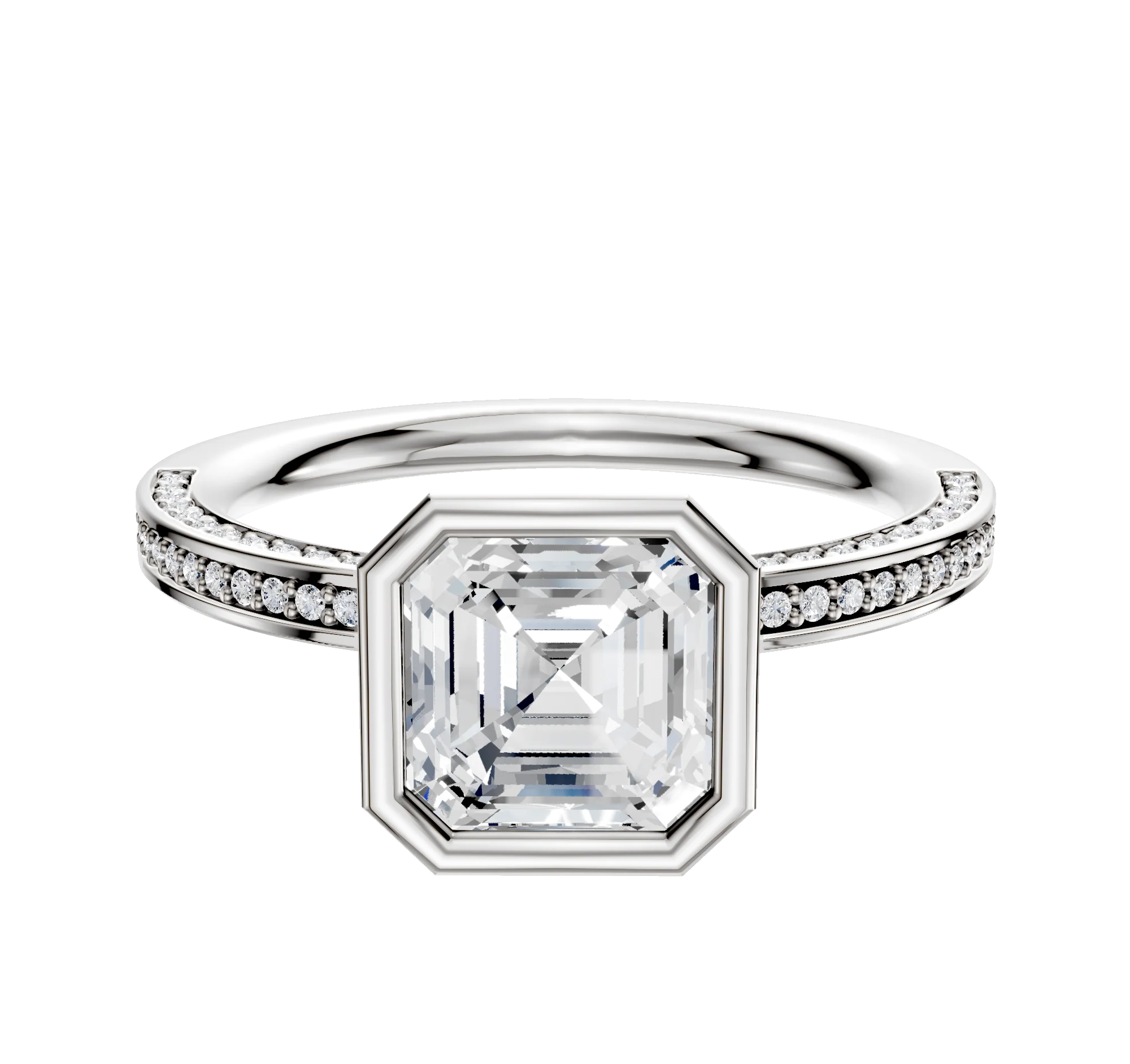 Platinum Bezel Full Bezel North/South Classic Flat 3-Row-Pave 2.0mm Engagement Ring