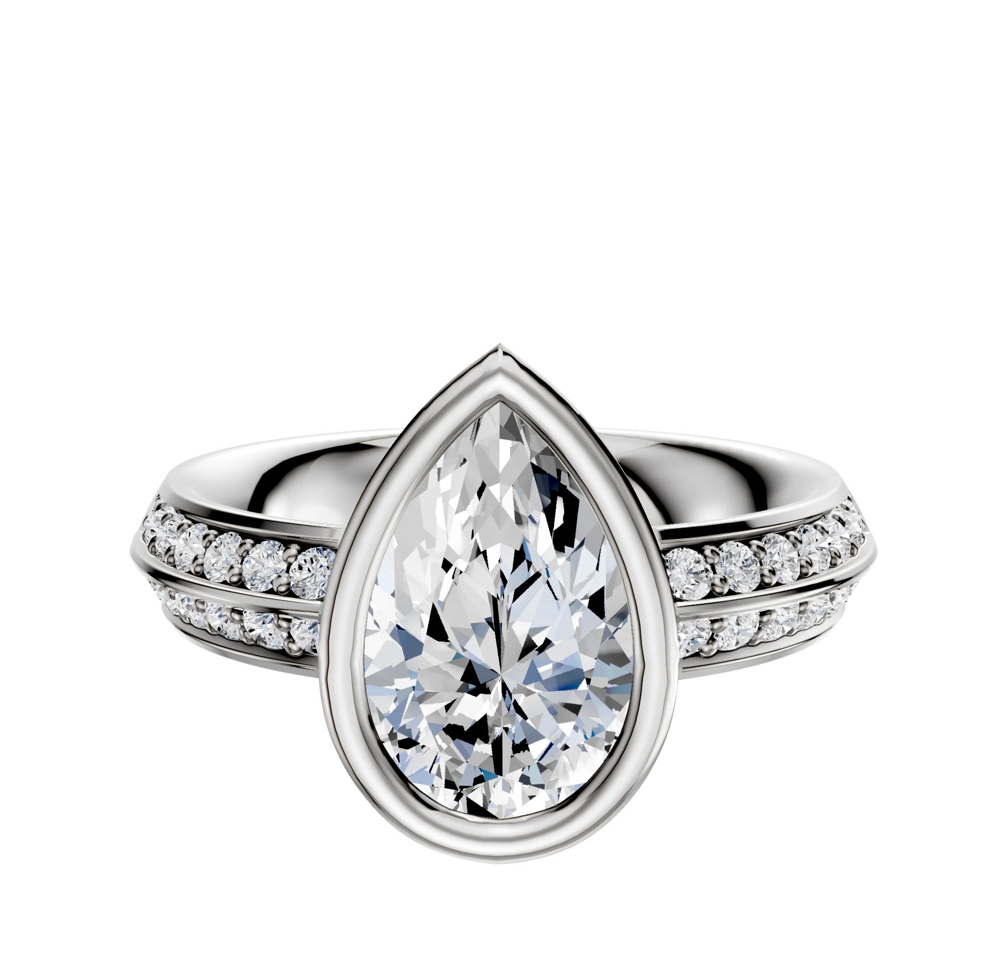 Platinum Bezel Full Bezel North/South Classic Knife Edge 1-Row-Pave 2.5mm Engagement Ring