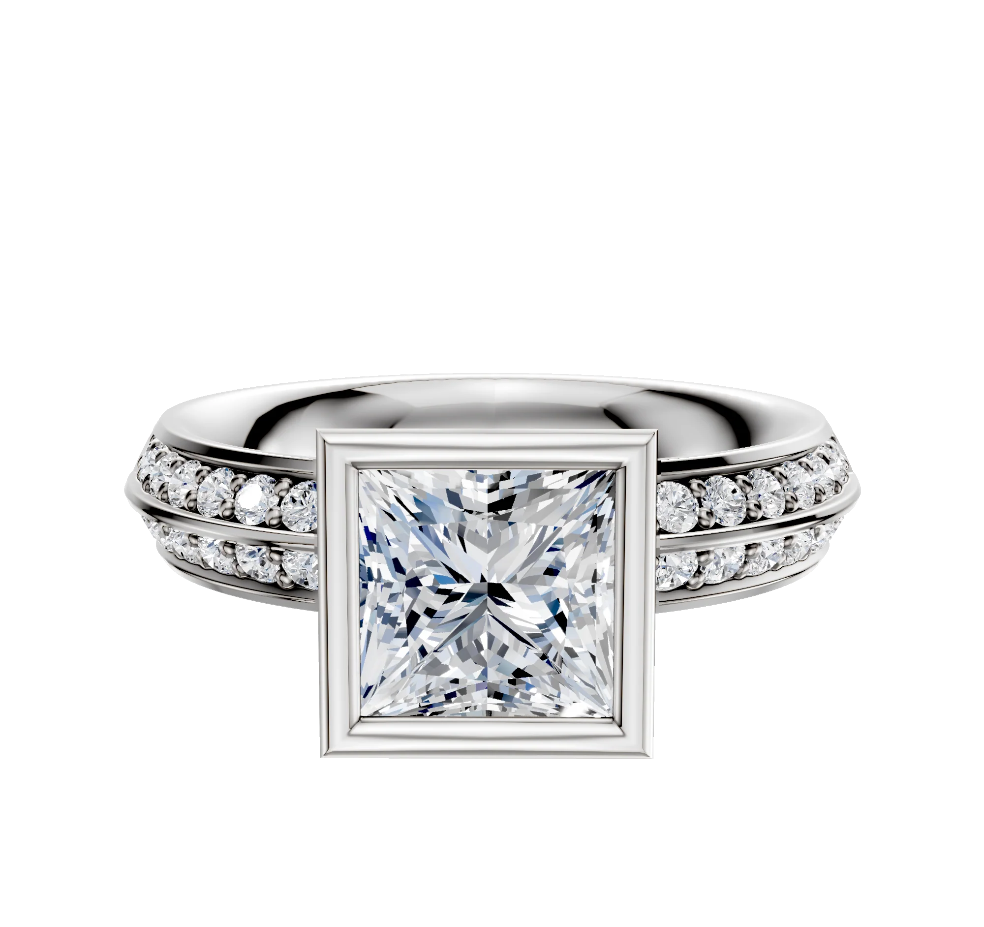 Platinum Bezel Full Bezel North/South Classic Knife Edge 1-Row-Pave 2.5mm Engagement Ring