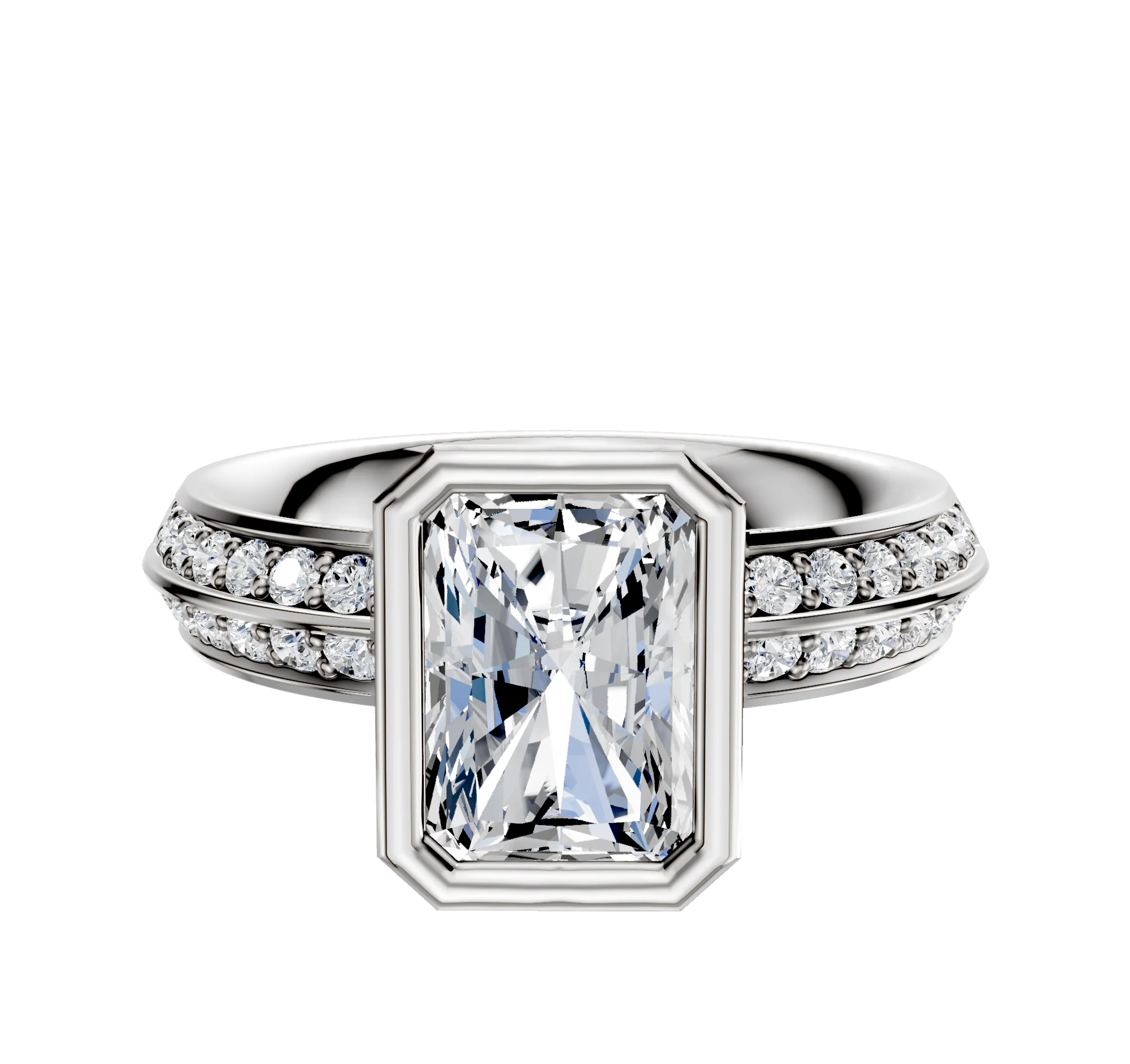 Platinum Bezel Full Bezel North/South Classic Knife Edge 1-Row-Pave 2.5mm Engagement Ring