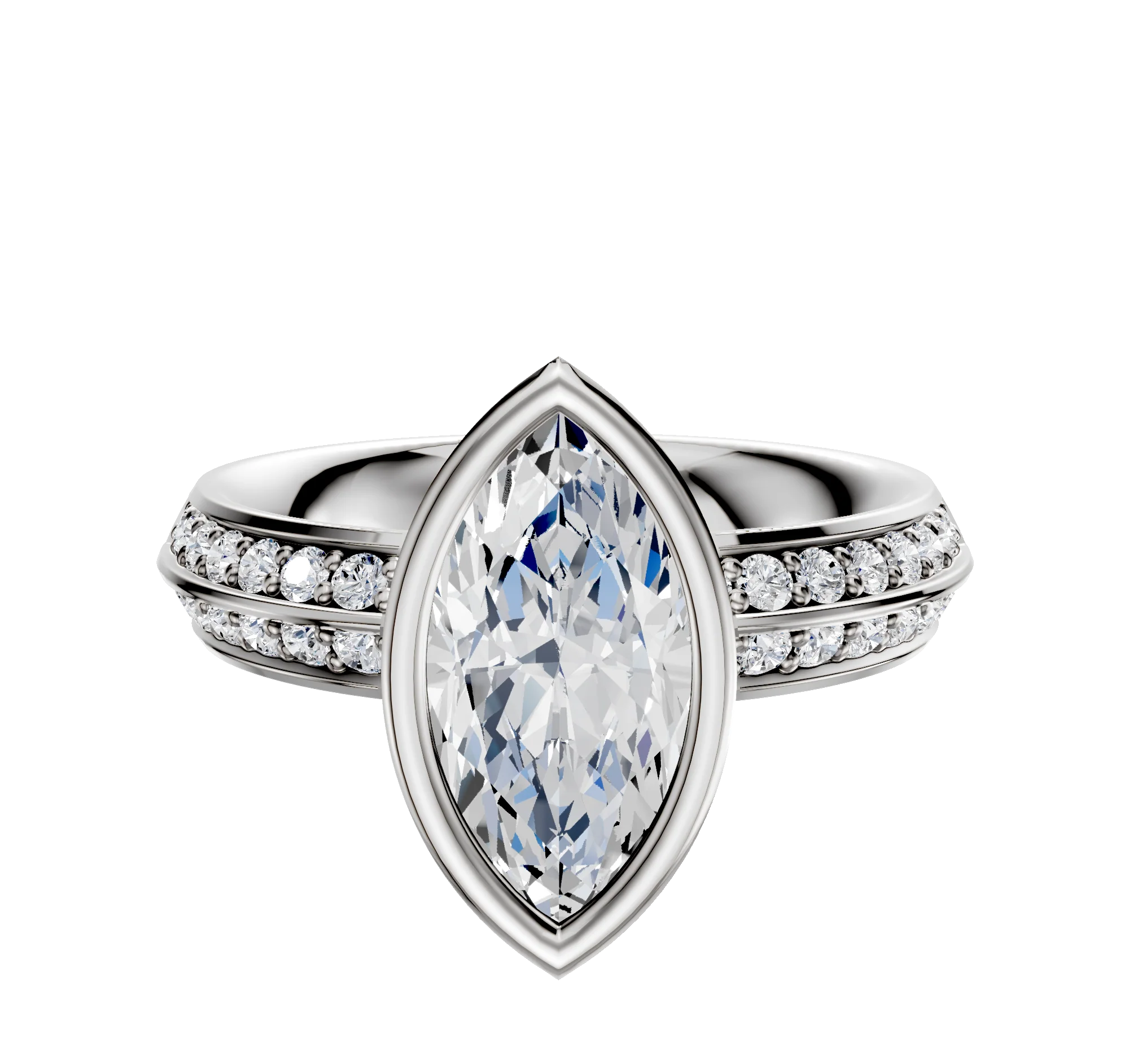Platinum Bezel Full Bezel North/South Classic Knife Edge 1-Row-Pave 2.5mm Engagement Ring