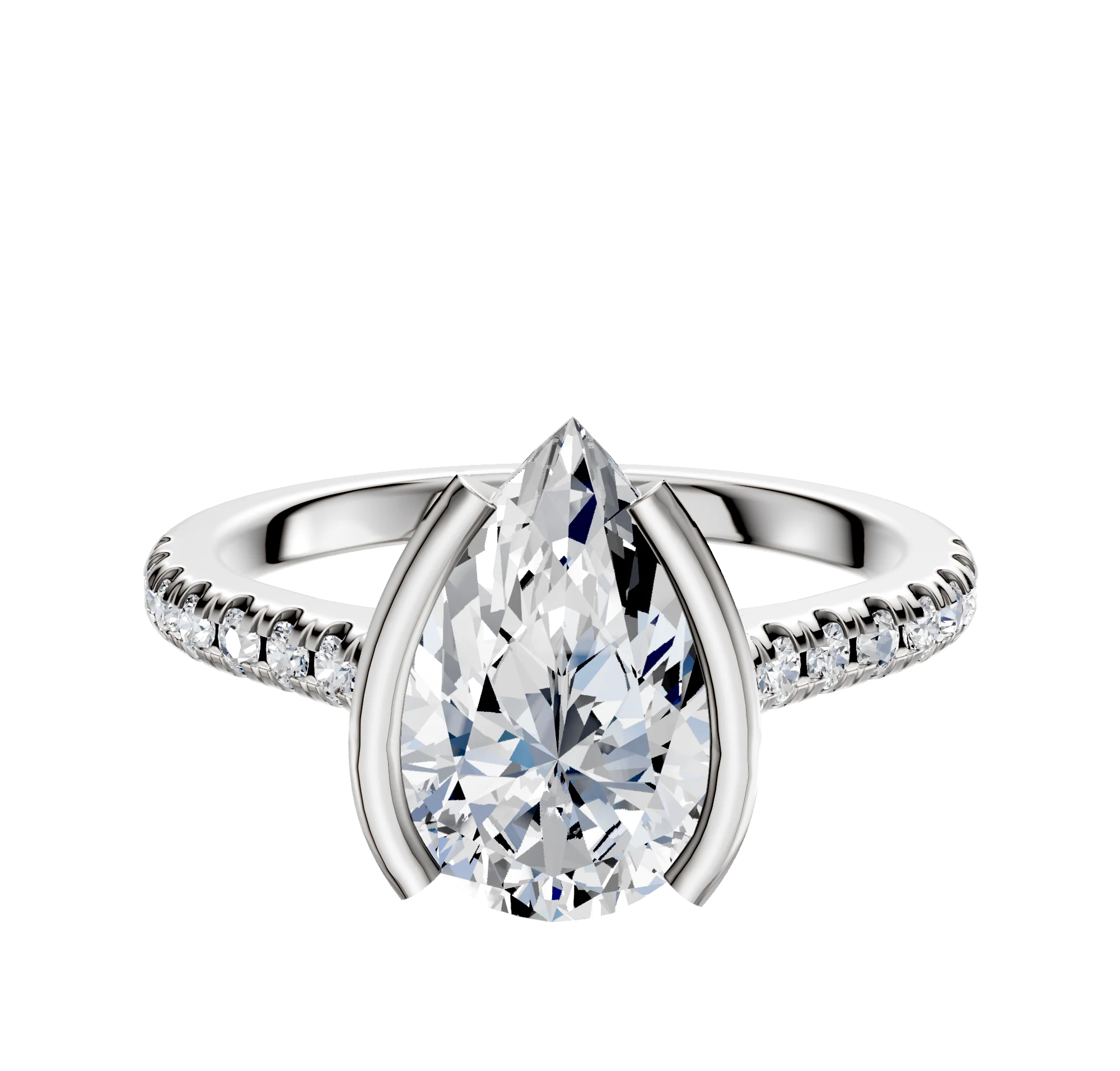 Platinum Bezel Half Bezel North/South Cathedral Dome 1-Row-Pave 2.5mm Engagement Ring