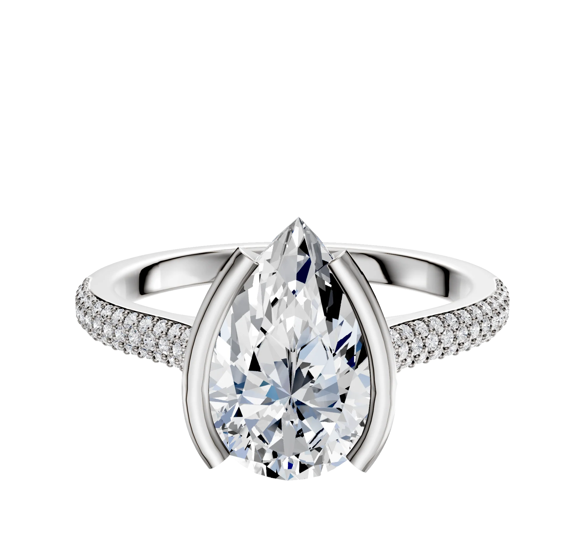 Platinum Bezel Half Bezel North/South Cathedral Dome 3-Row-Pave 2.0mm Engagement Ring