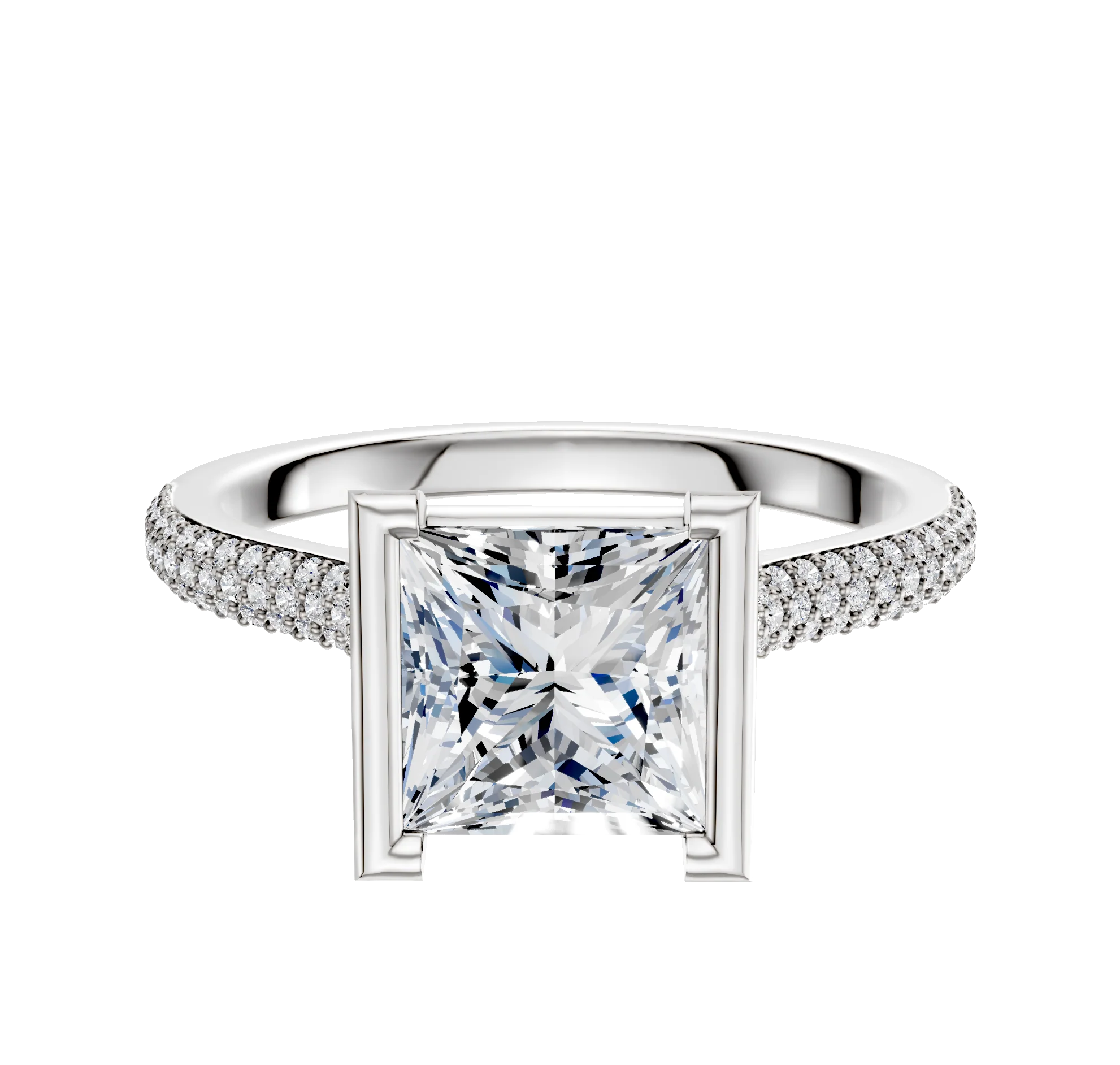 Platinum Bezel Half Bezel North/South Cathedral Dome 3-Row-Pave 2.0mm Engagement Ring