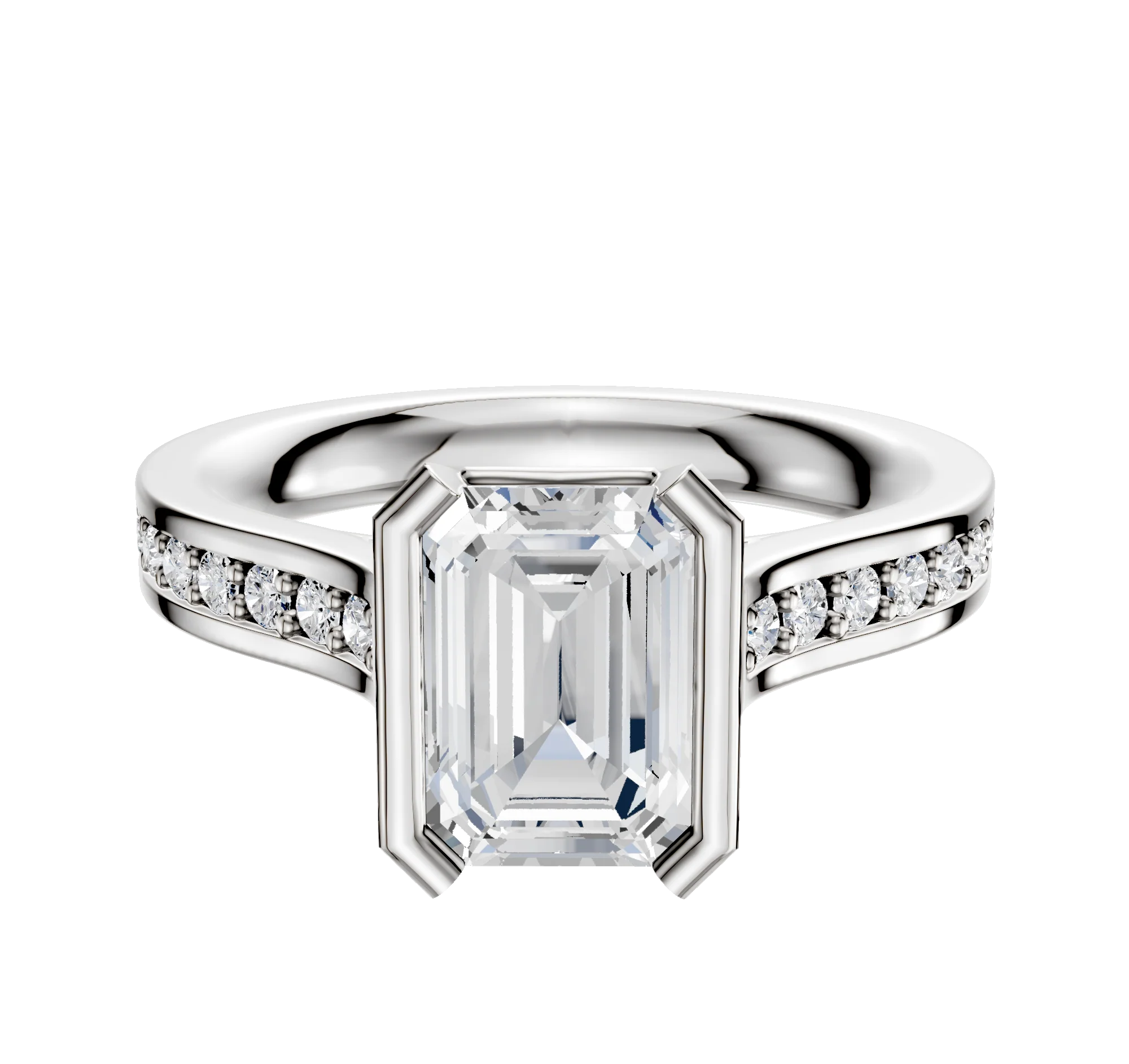 Platinum Bezel Half Bezel North/South Cathedral Flat 1-Row-Pave 2.5mm Engagement Ring