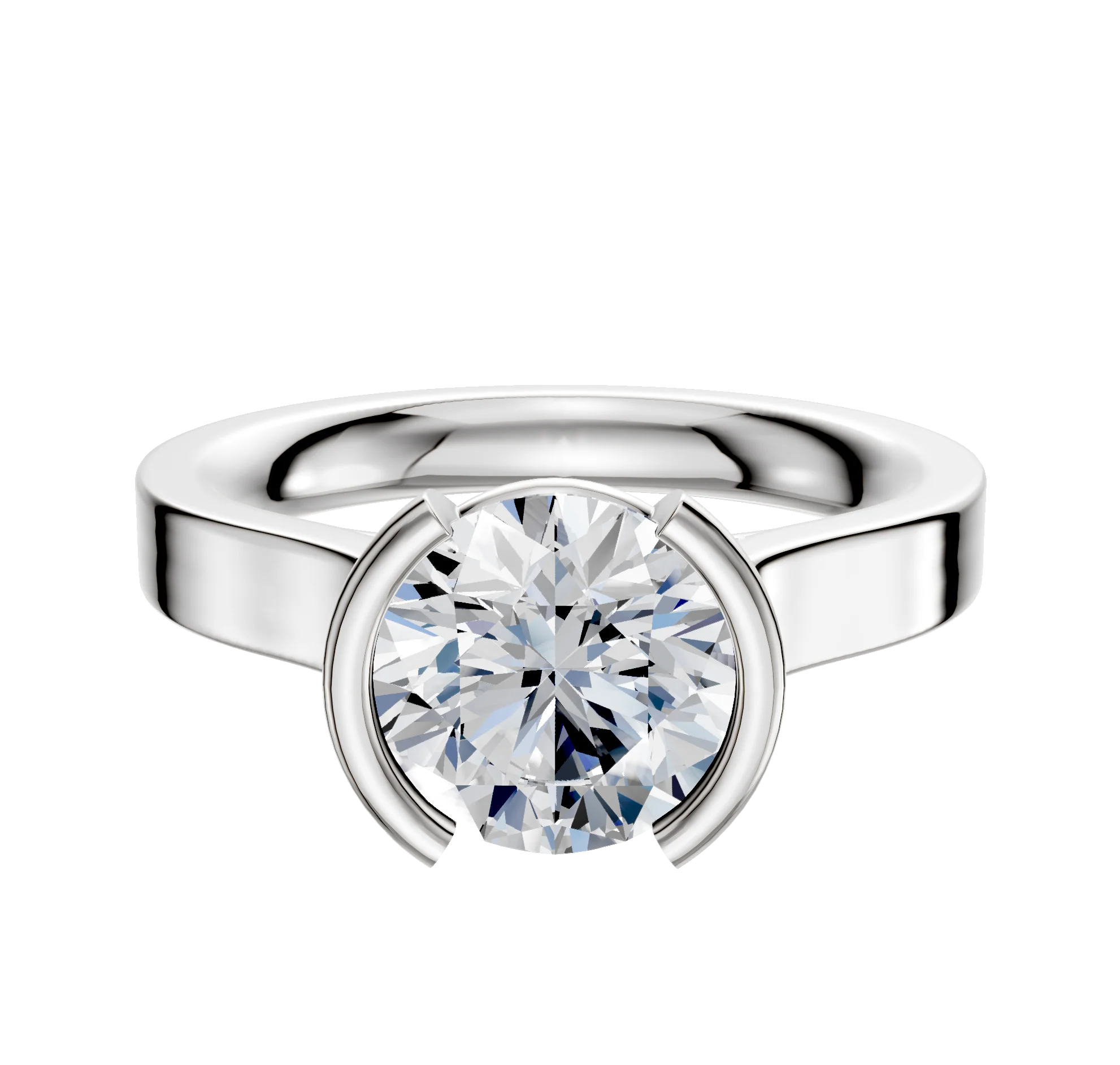 Platinum Bezel Half Bezel North/South Cathedral Flat 3.0mm Engagement Ring