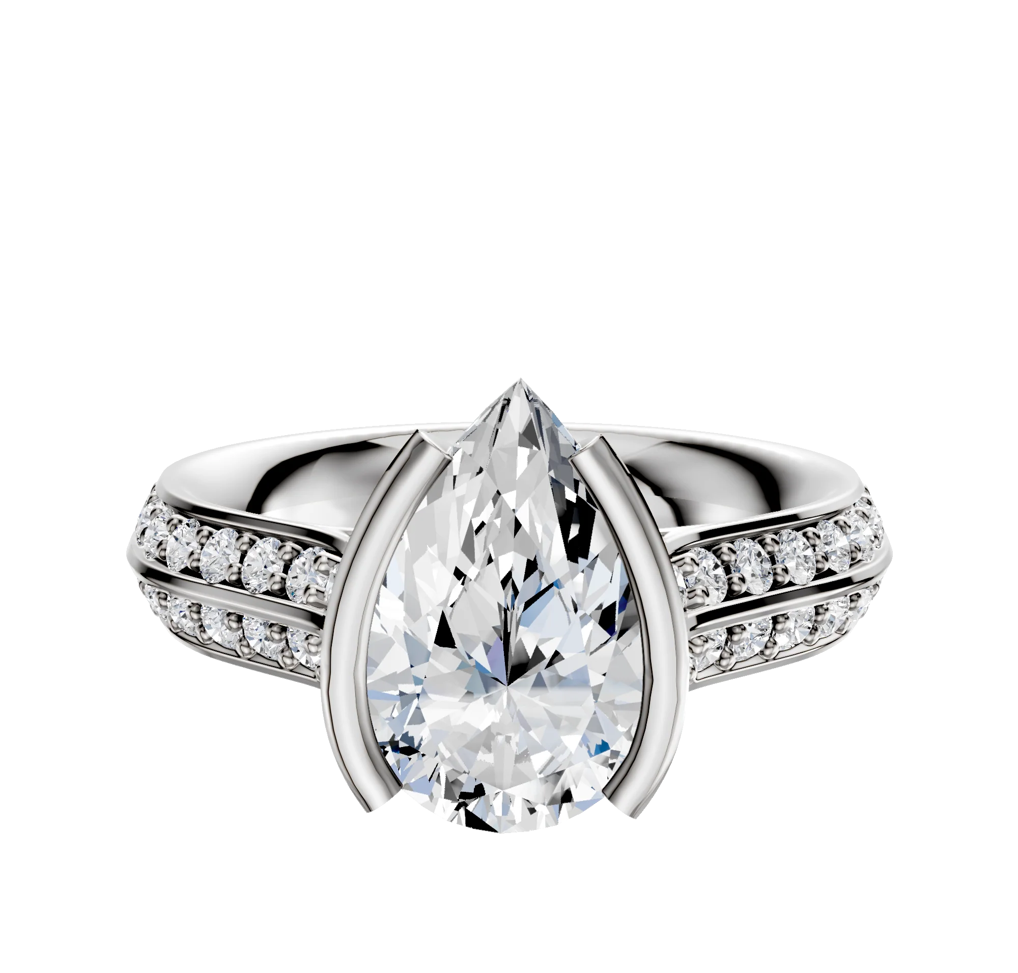 Platinum Bezel Half Bezel North/South Cathedral Knife Edge 1-Row-Pave 2.5mm Engagement Ring