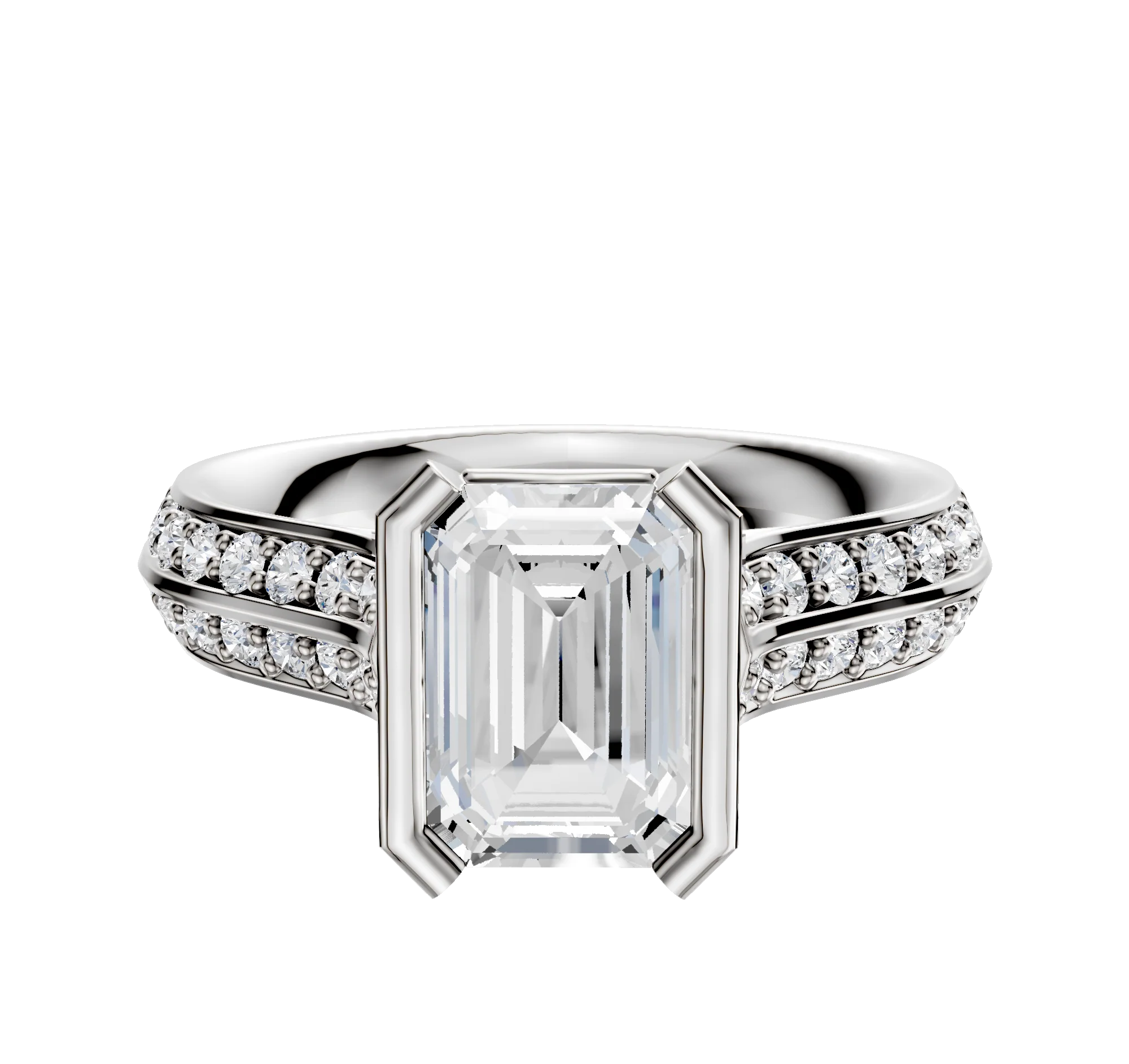 Platinum Bezel Half Bezel North/South Cathedral Knife Edge 1-Row-Pave 2.5mm Engagement Ring