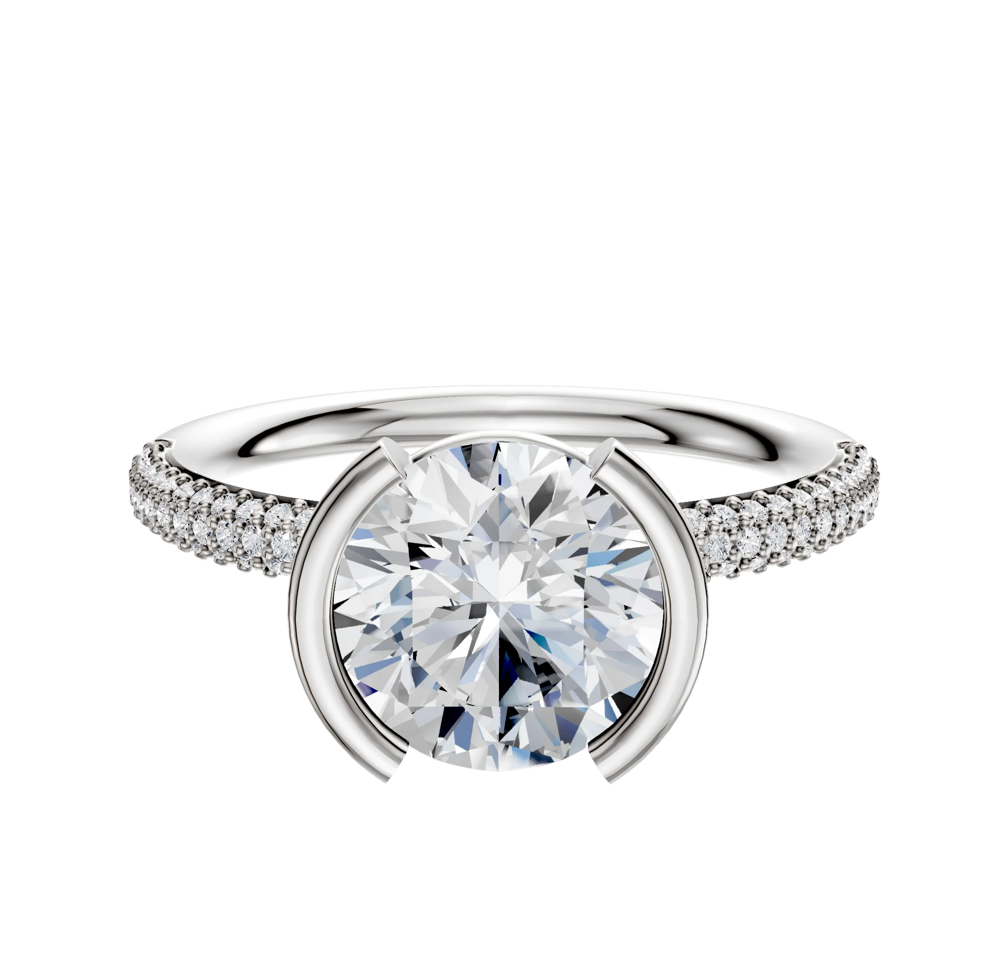 Platinum Bezel Half Bezel North/South Classic Dome 3-Row-Pave 2.0mm Engagement Ring