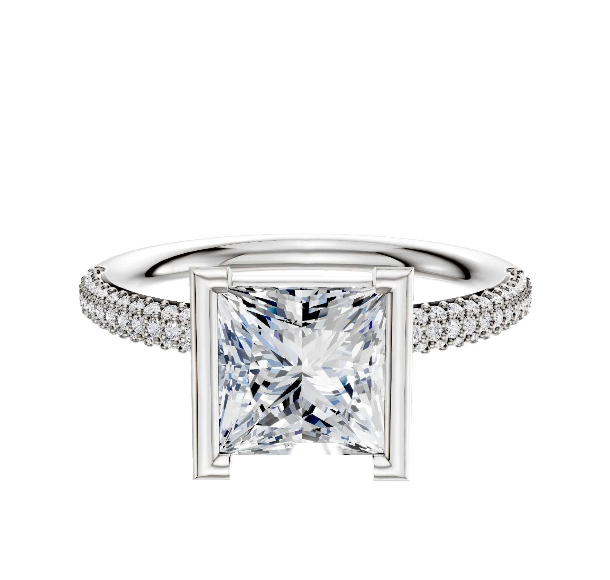 Platinum Bezel Half Bezel North/South Classic Dome 3-Row-Pave 2.0mm Engagement Ring