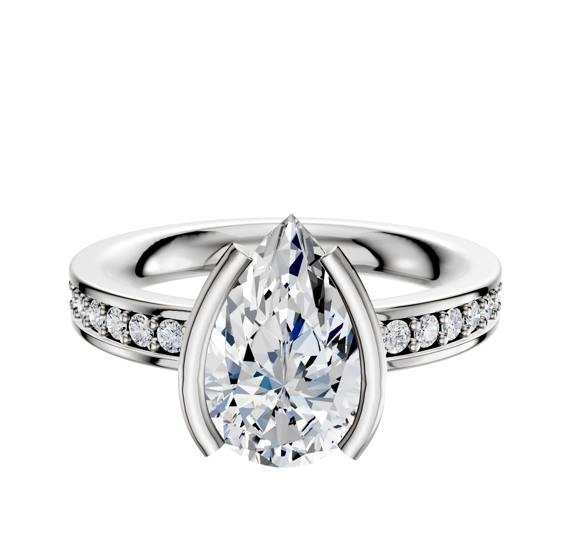 Platinum Bezel Half Bezel North/South Classic Flat 1-Row-Pave 2.5mm Engagement Ring