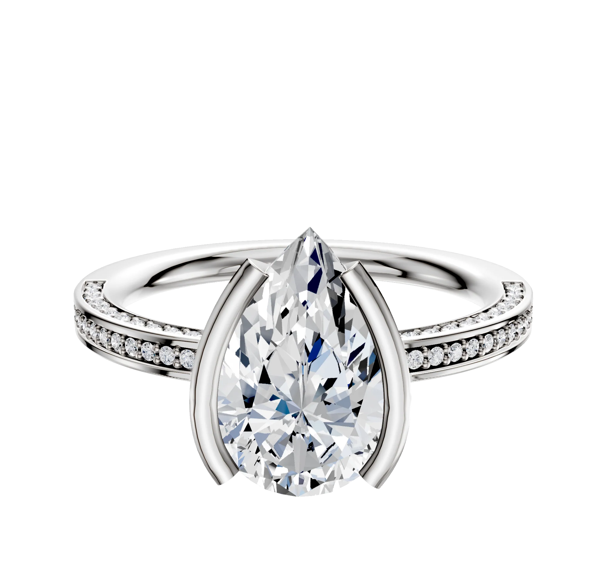Platinum Bezel Half Bezel North/South Classic Flat 3-Row-Pave 2.0mm Engagement Ring