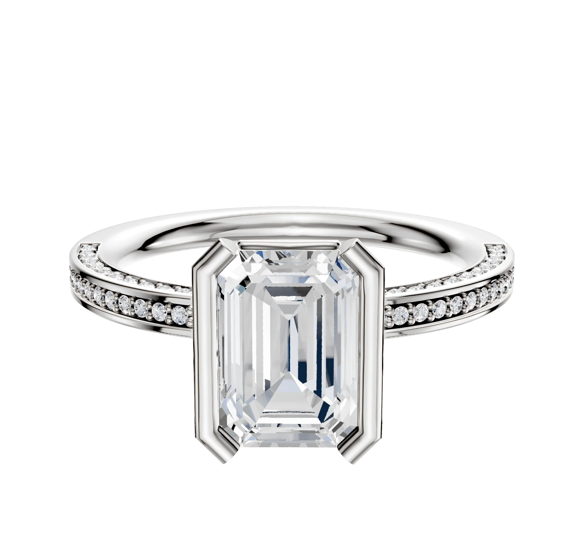 Platinum Bezel Half Bezel North/South Classic Flat 3-Row-Pave 2.0mm Engagement Ring