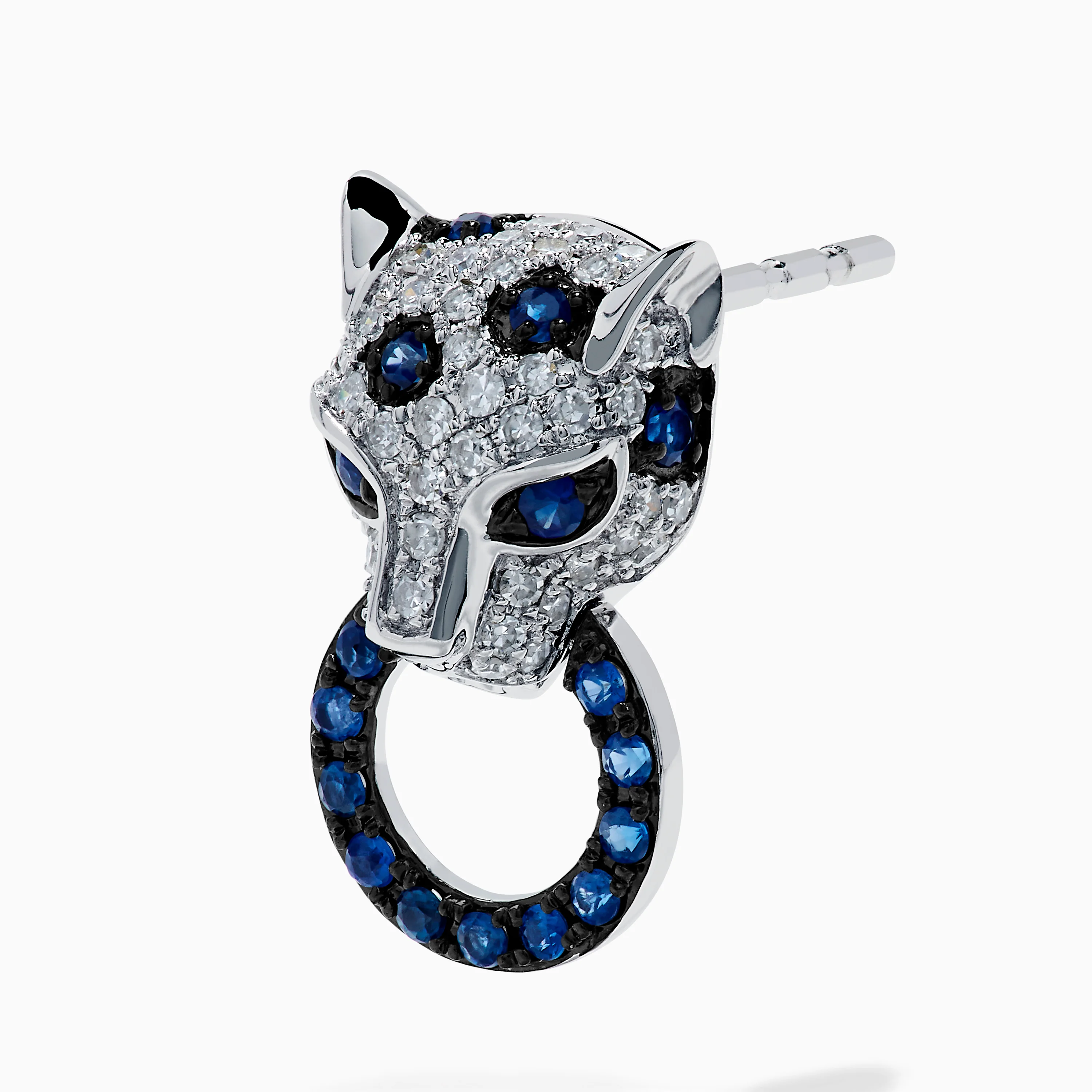 Signature 14K White Gold Blue Sapphire and Diamond Panther Drop Earrings - Image 2