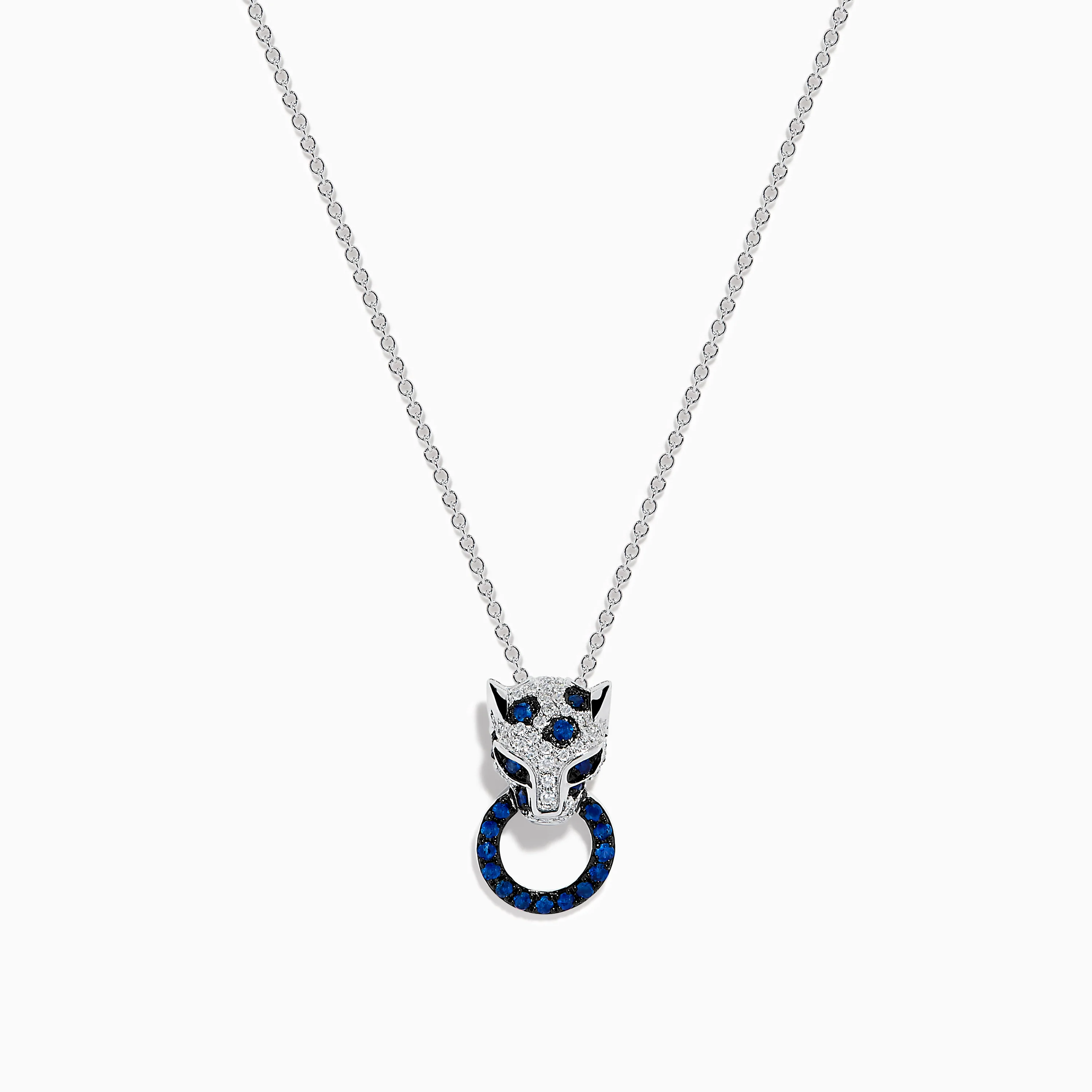 Signature 14K White Gold Blue Sapphire and Diamond Panther Pendant