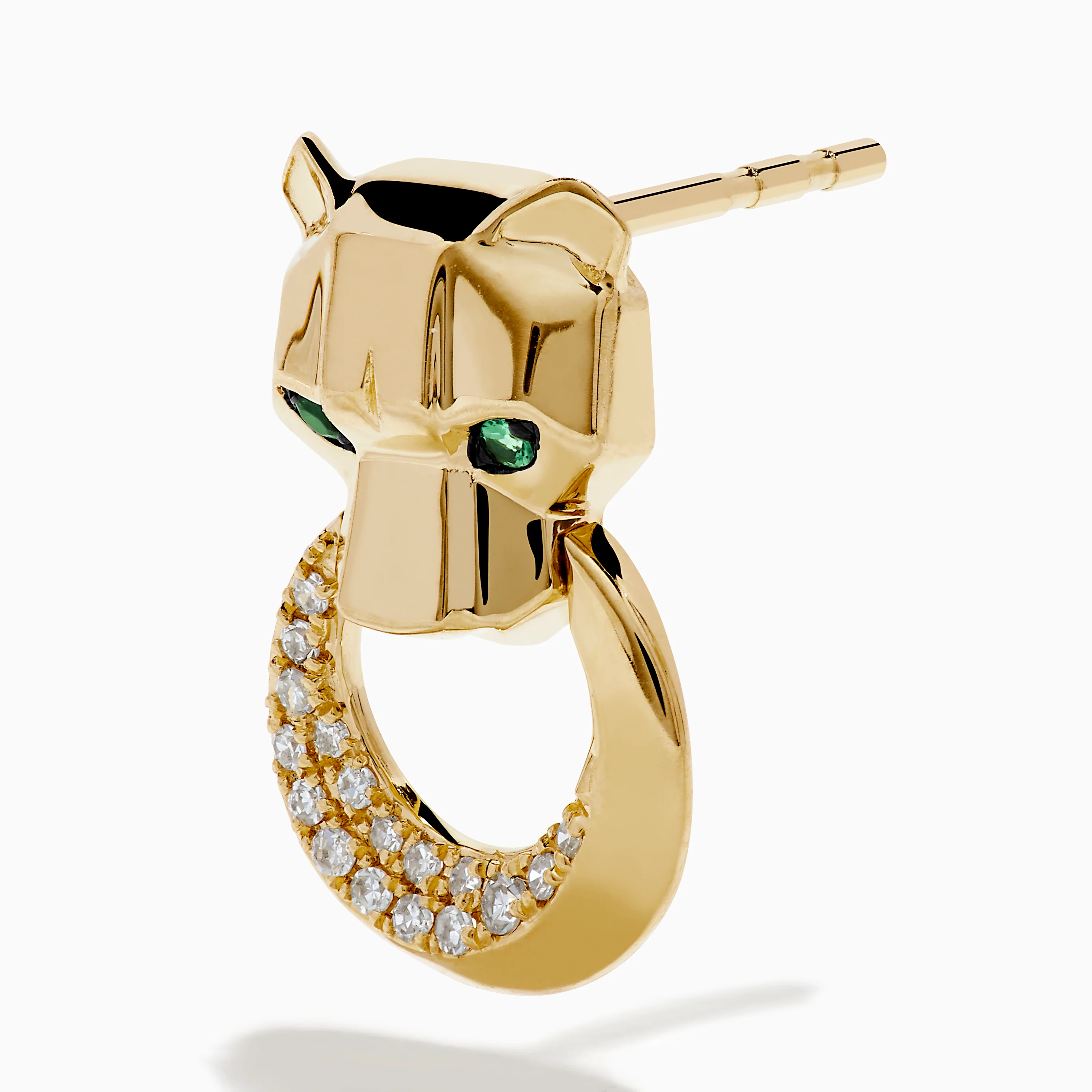 Signature 14K Yellow Gold Diamond and Emerald Panther Earrings - Image 2