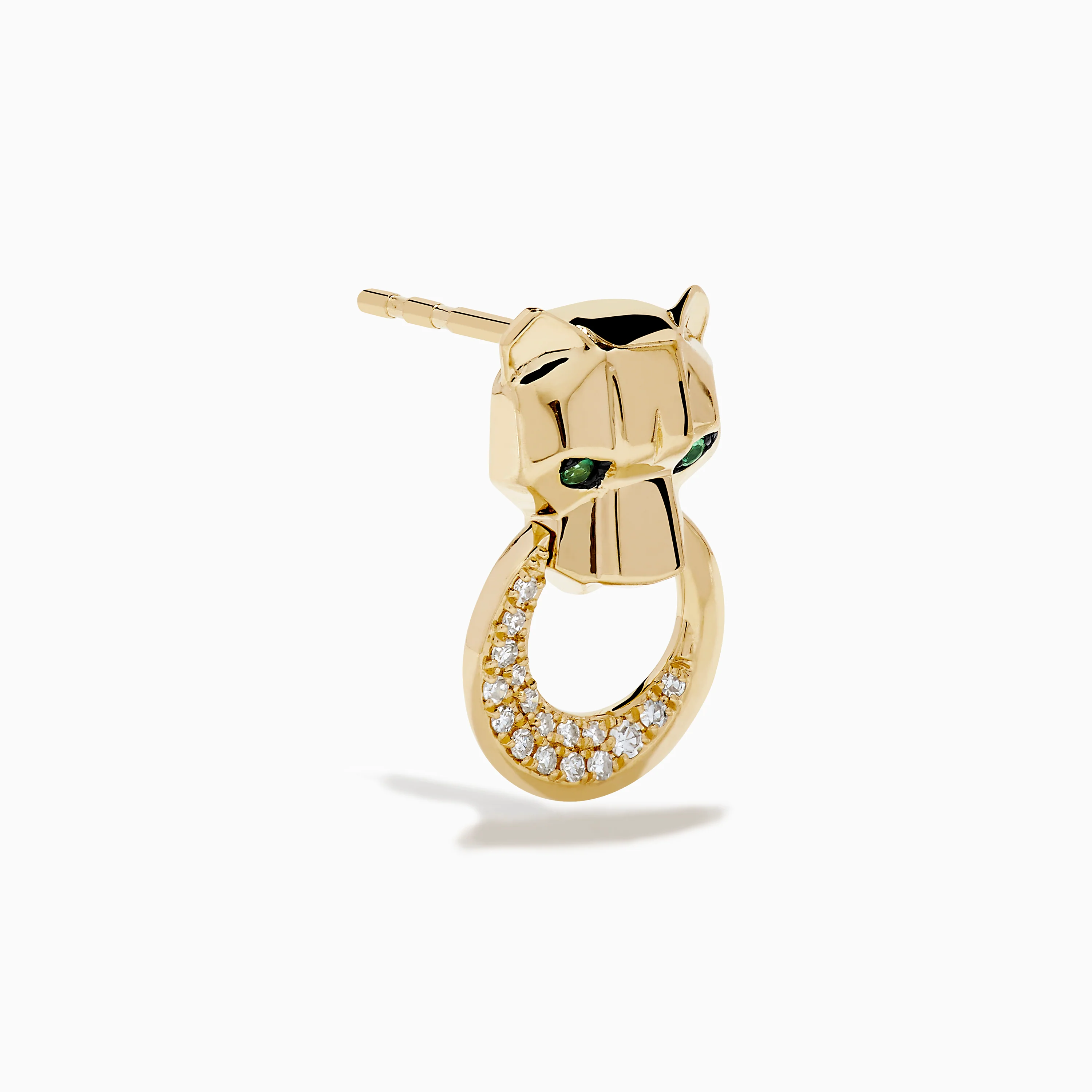 Signature 14K Yellow Gold Diamond and Emerald Panther Earrings - Image 3